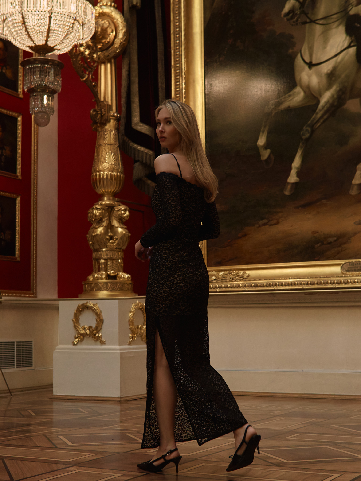 Lace maxi dress with thin straps