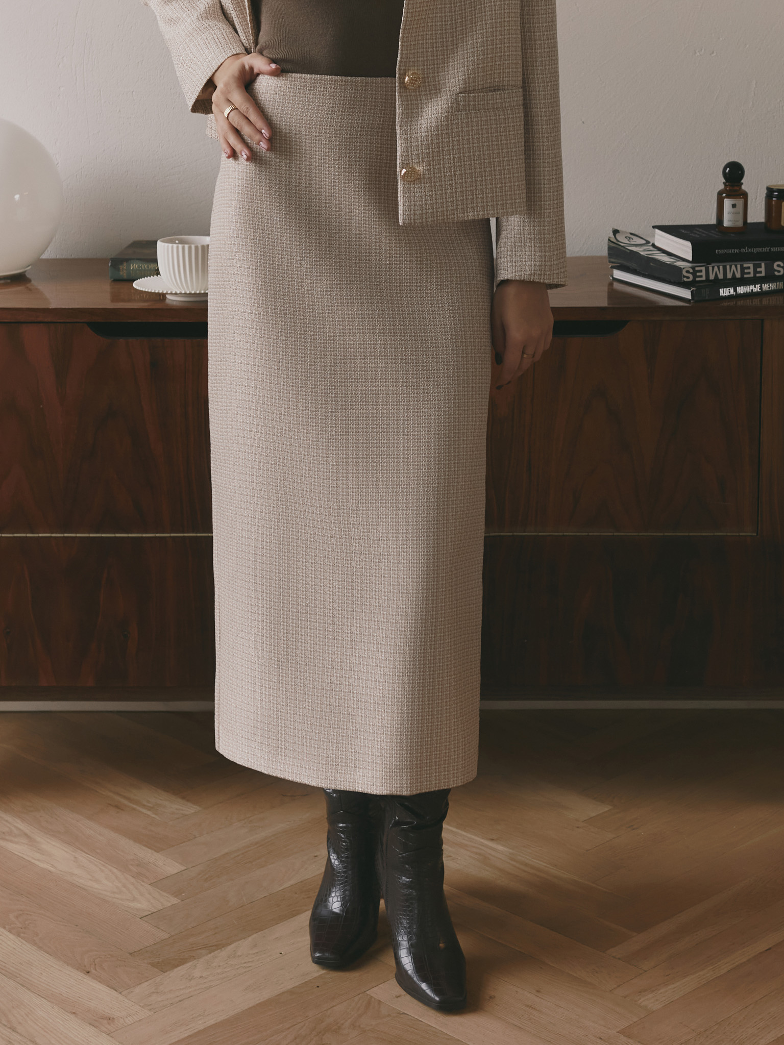 Tweed maxi skirt