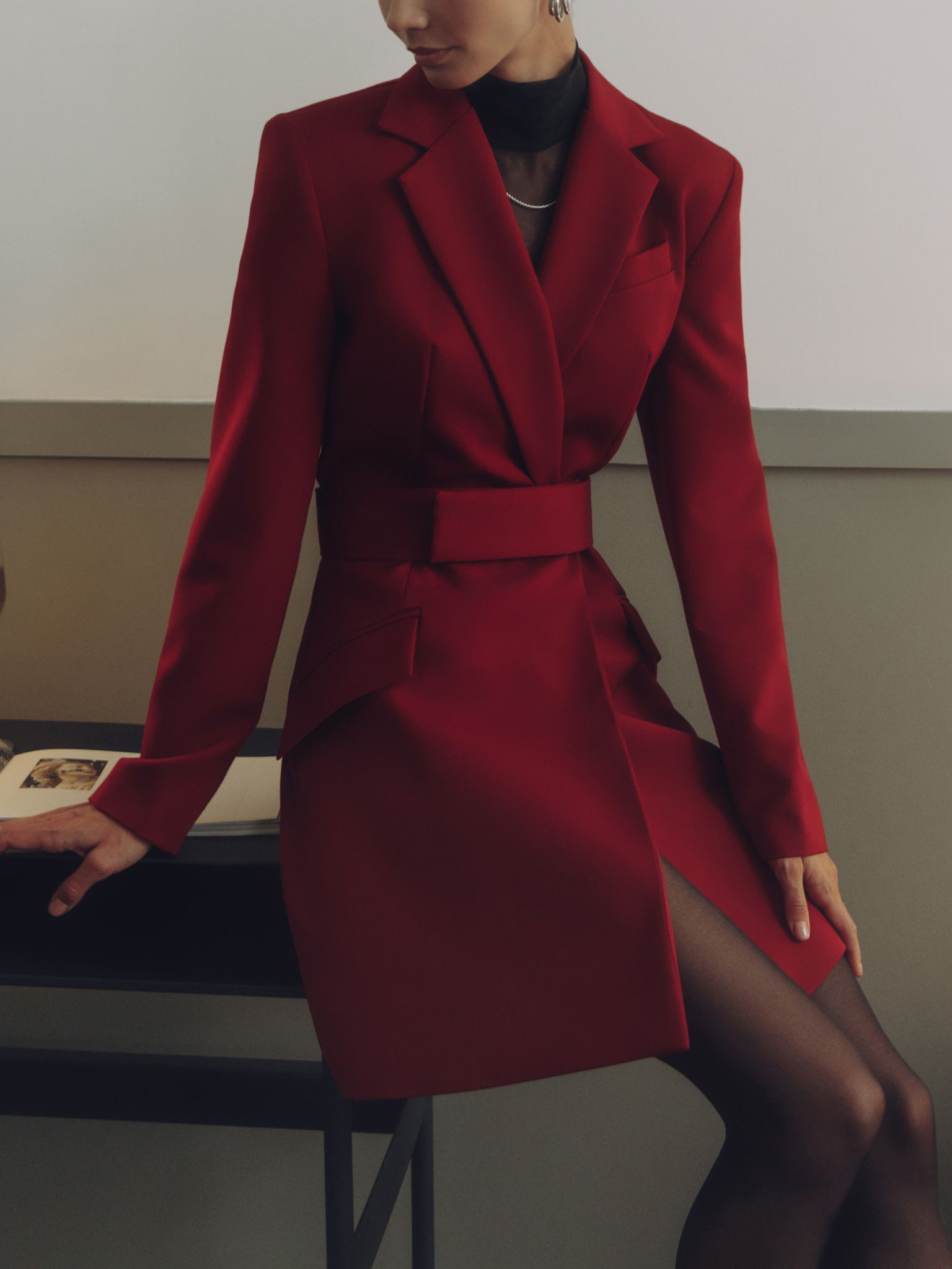 Mini jacket dress with wide waistband