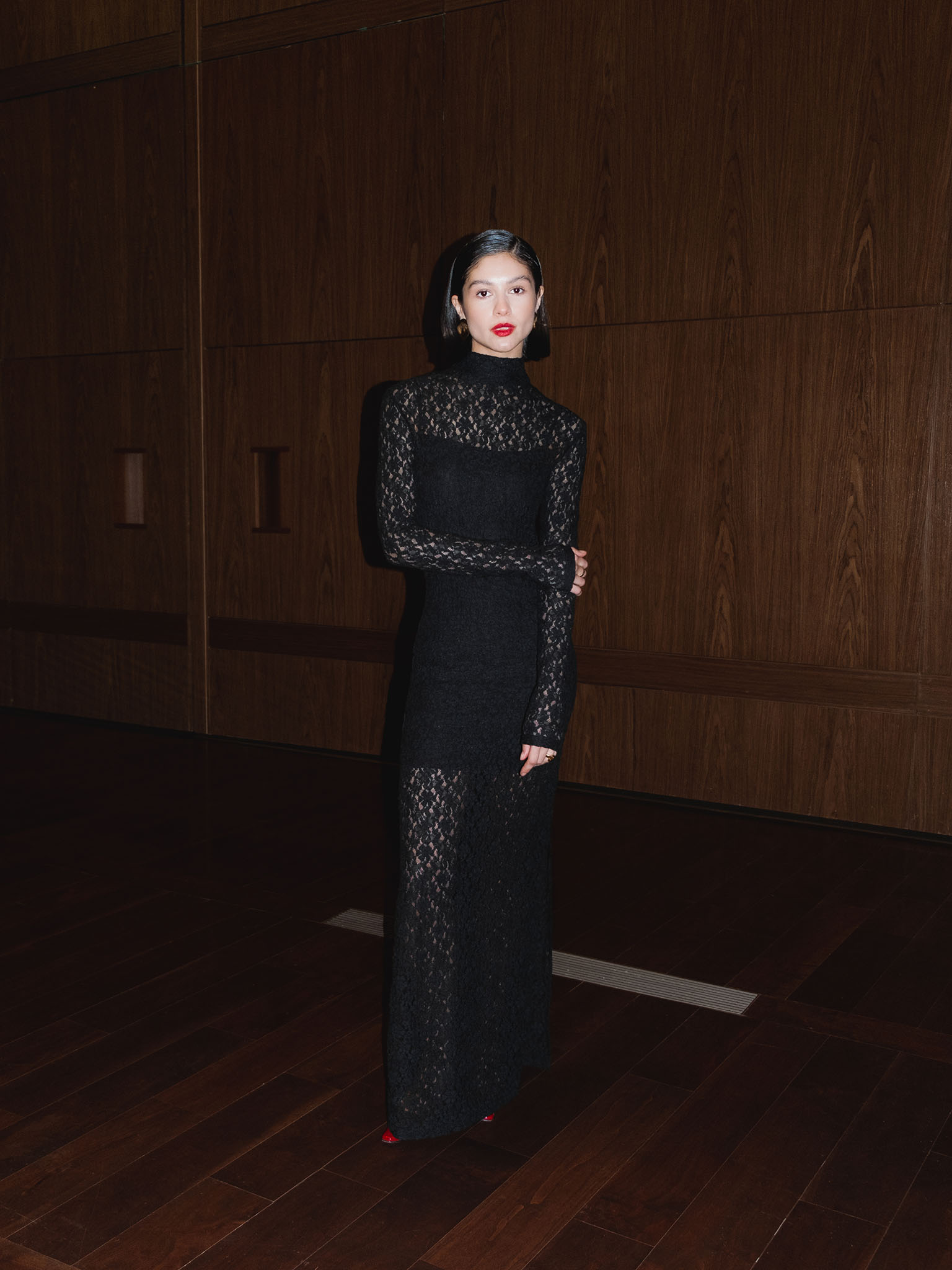 Lace maxi dress with long sleeves