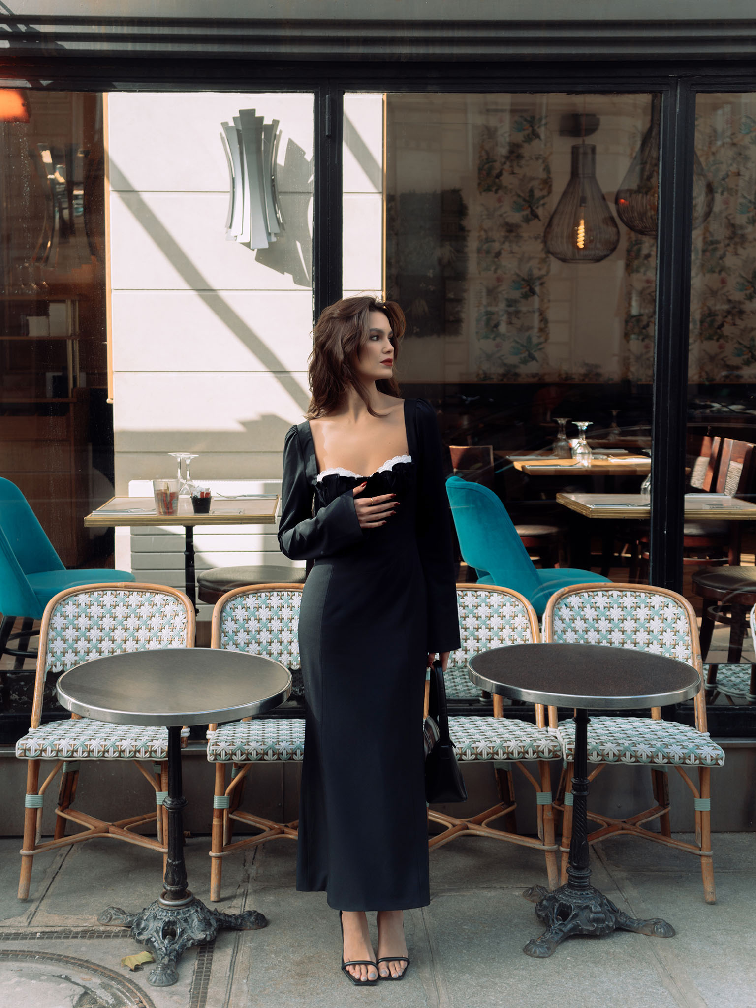 Midi dress with bright lace on the bodice