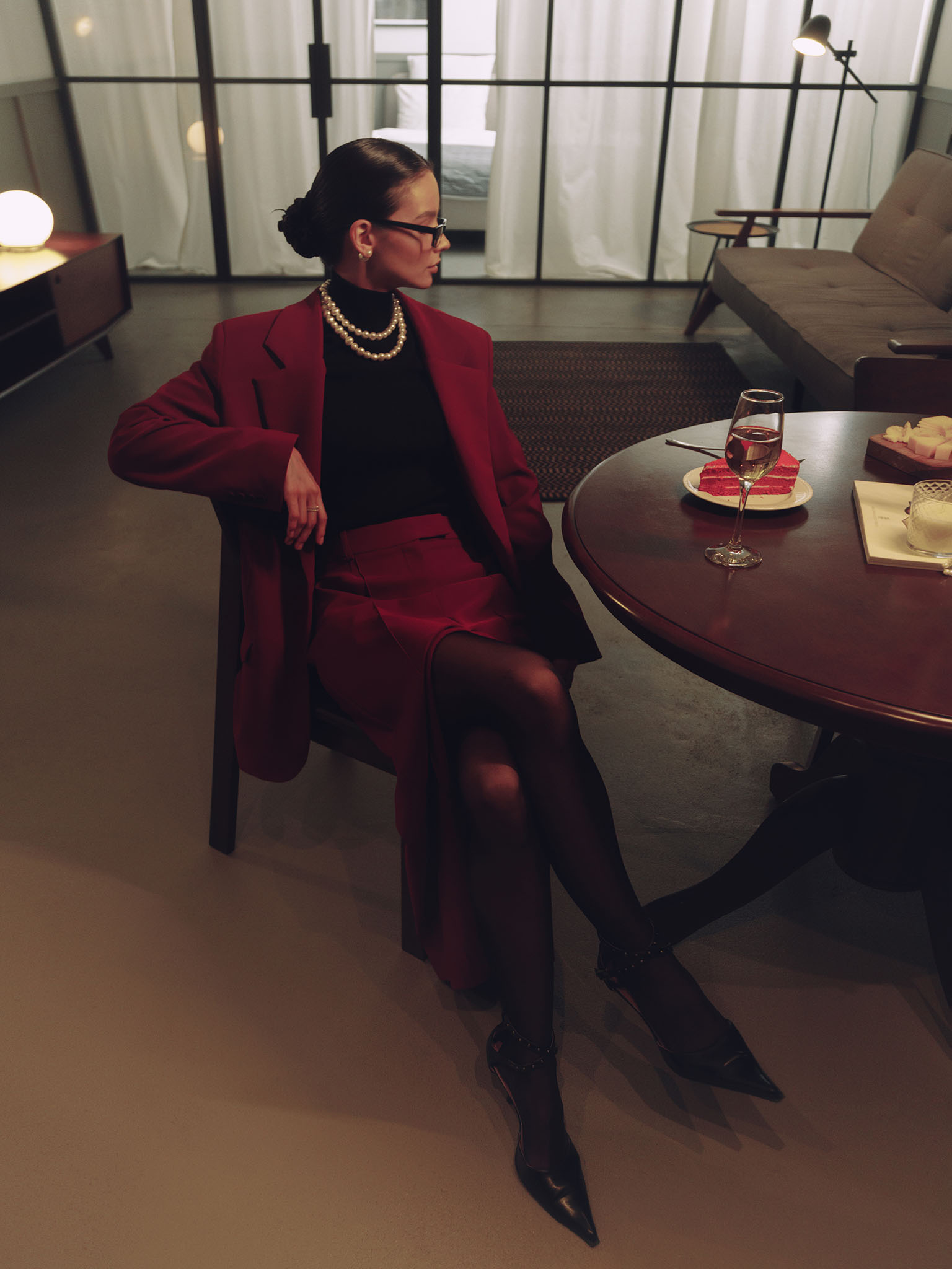 Maxi skirt with a front slit from suiting fabric