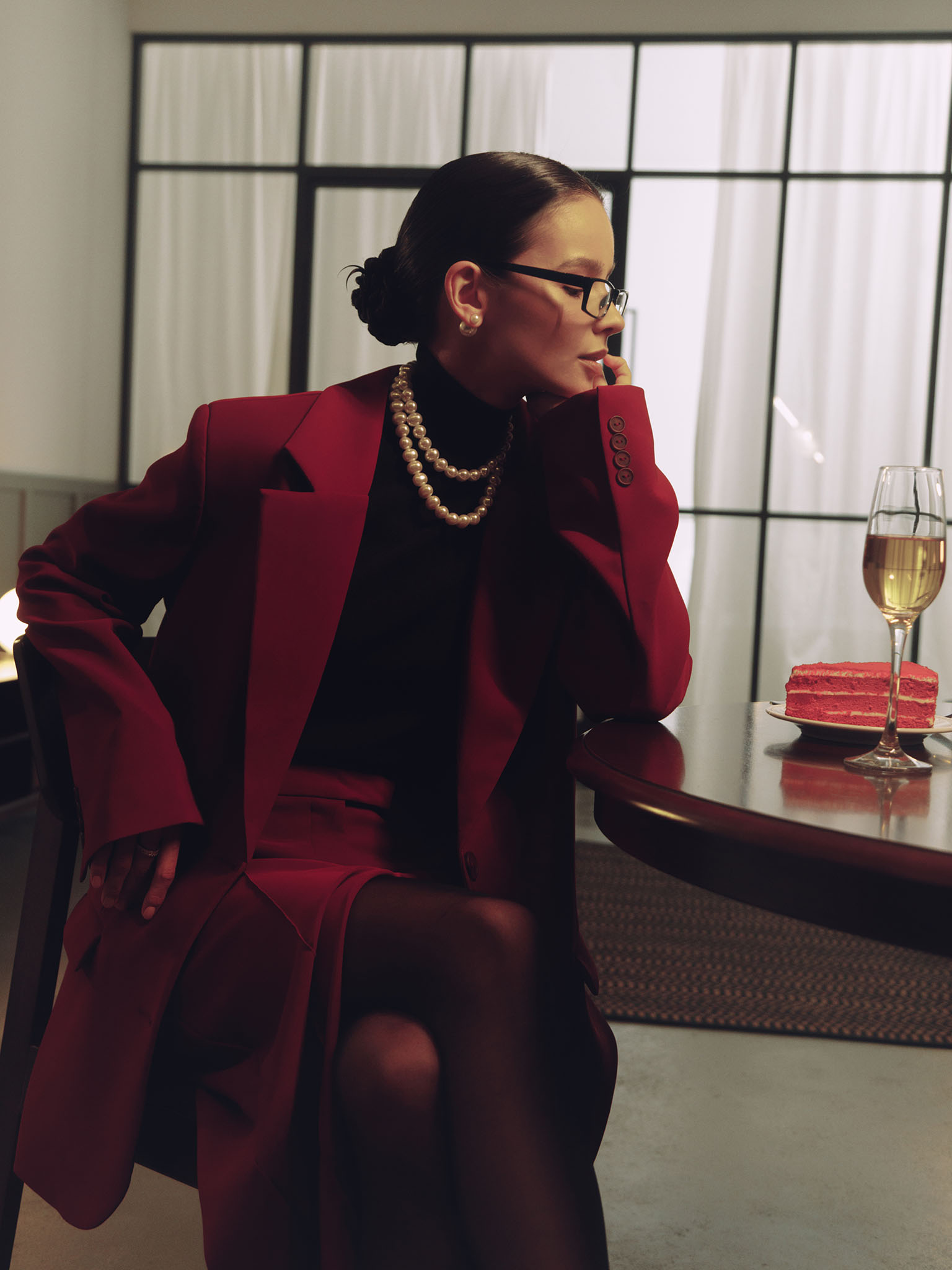 Maxi skirt with a front slit from suiting fabric