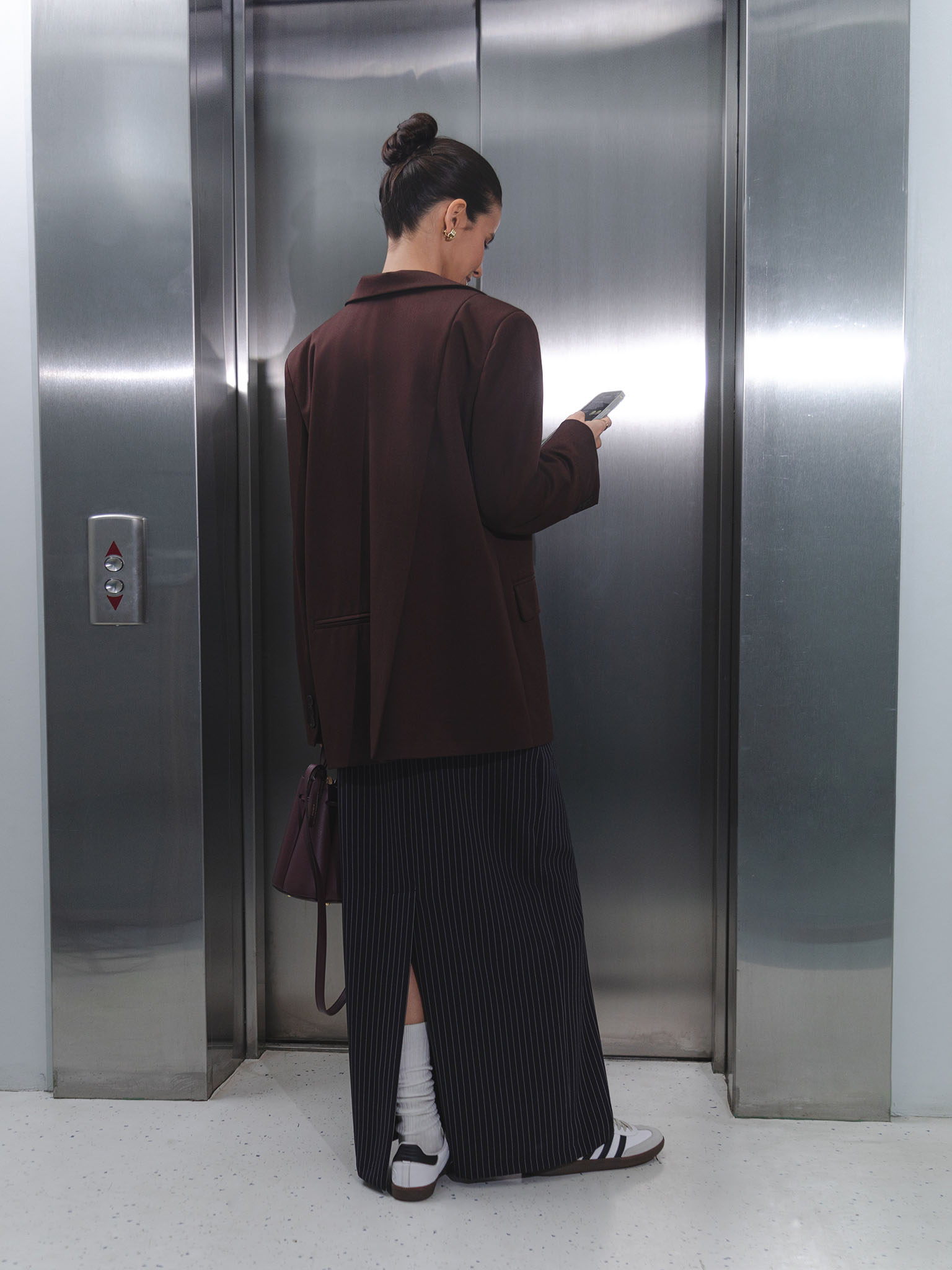 Slim-striped wrap maxi skirt