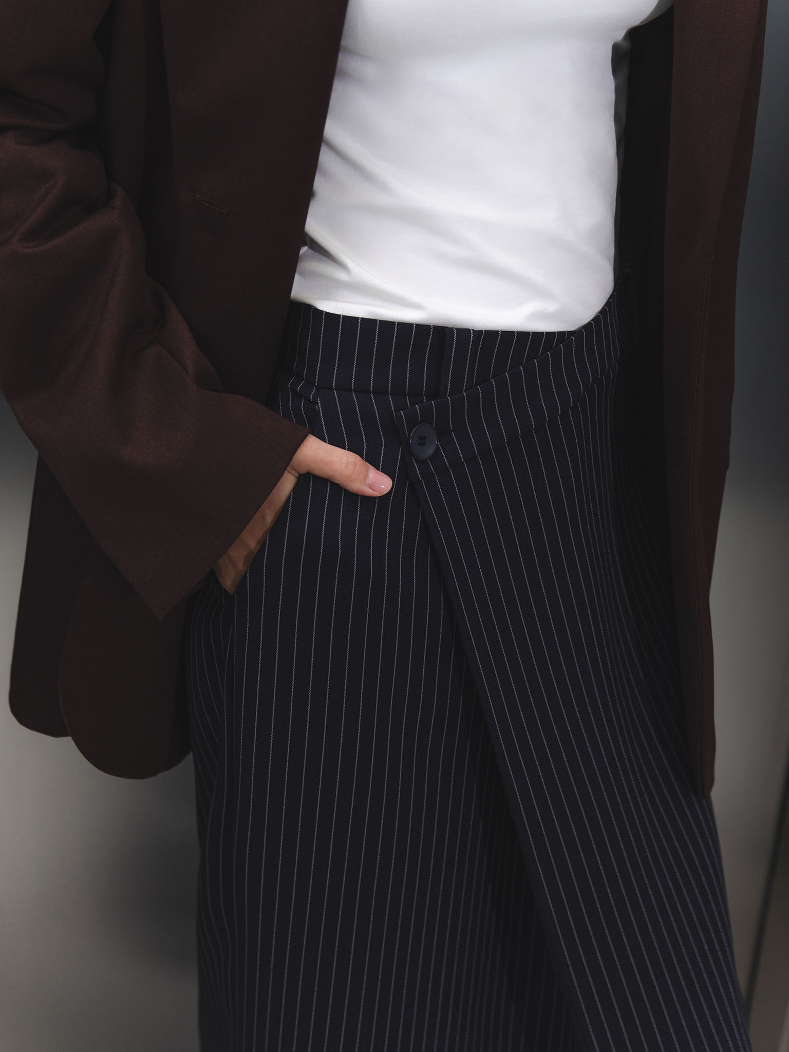 Slim-striped wrap maxi skirt