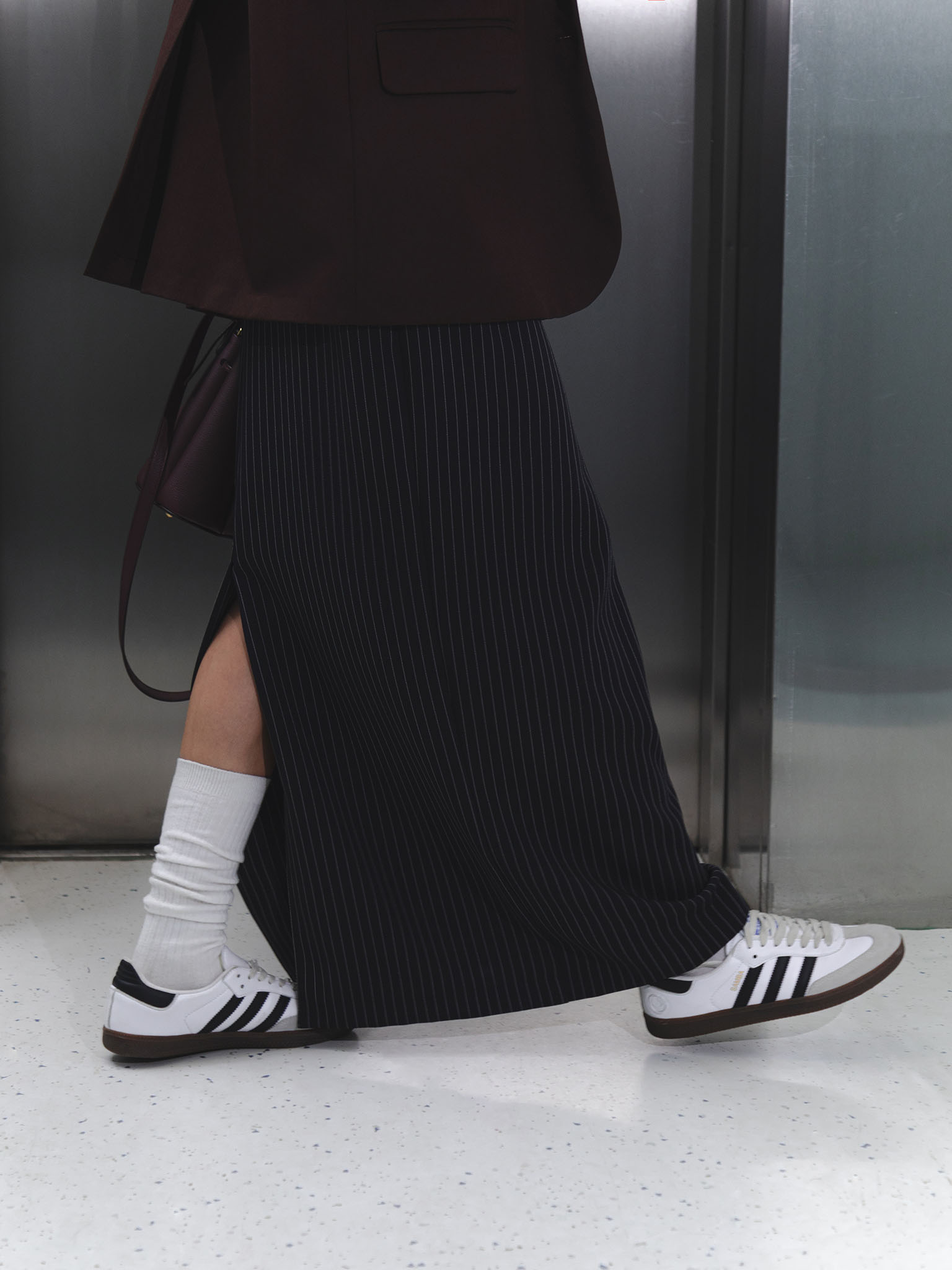 Slim-striped wrap maxi skirt