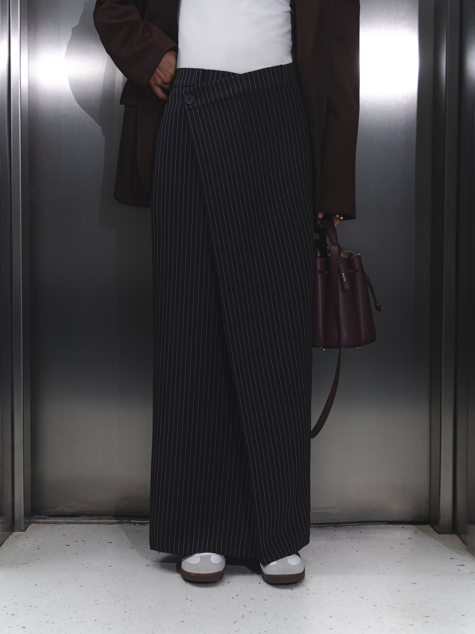 Slim-striped wrap maxi skirt