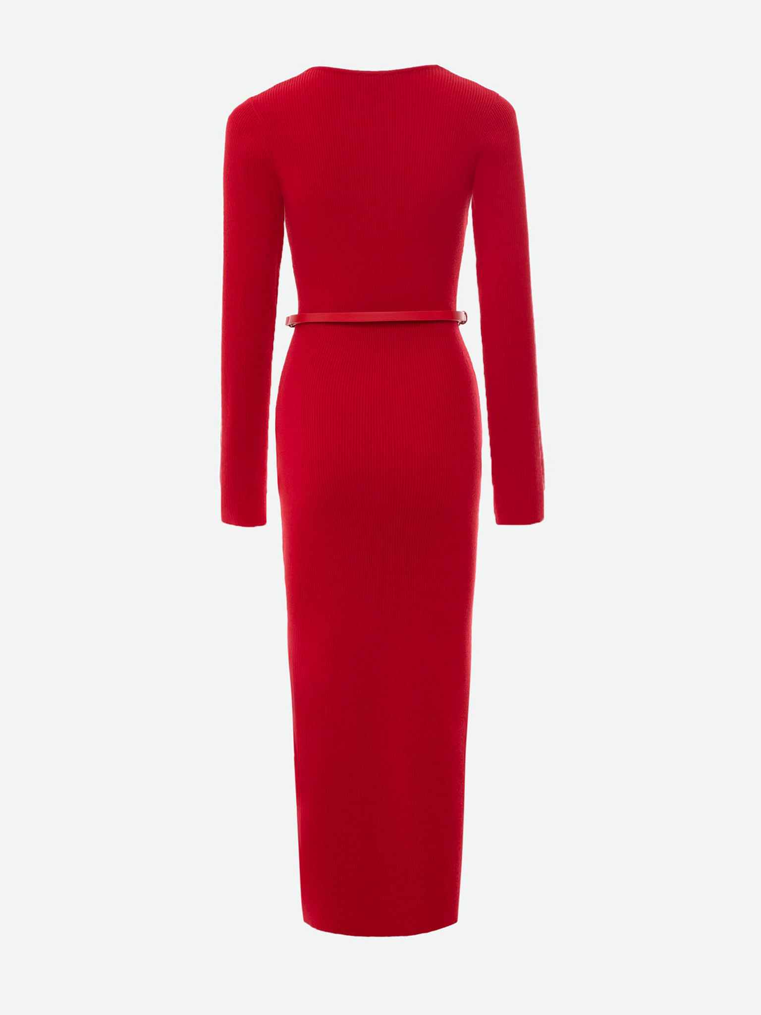 Knitted midi dress with a belt and golden decorations