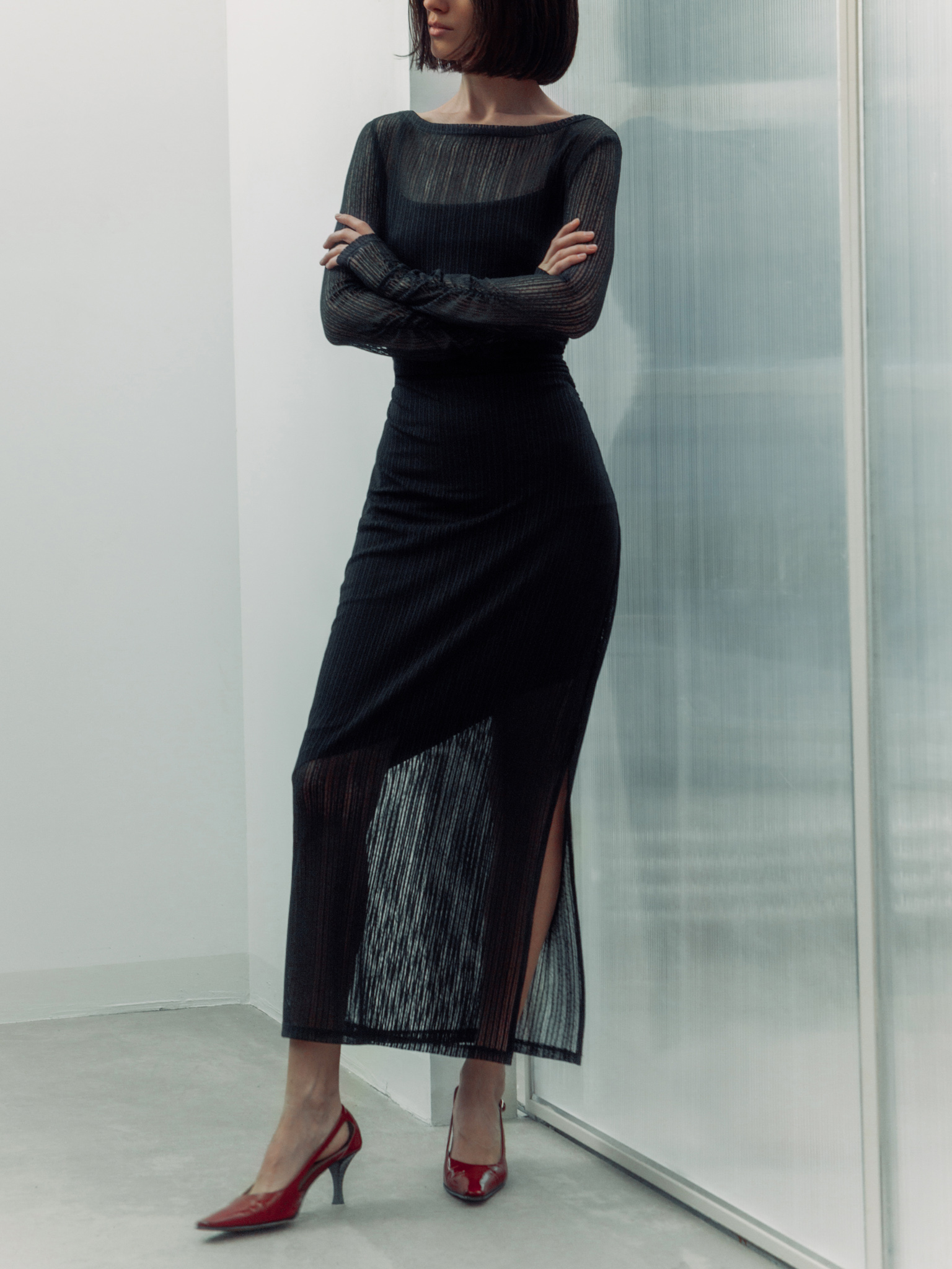 Fitted semi-translucent maxi dress