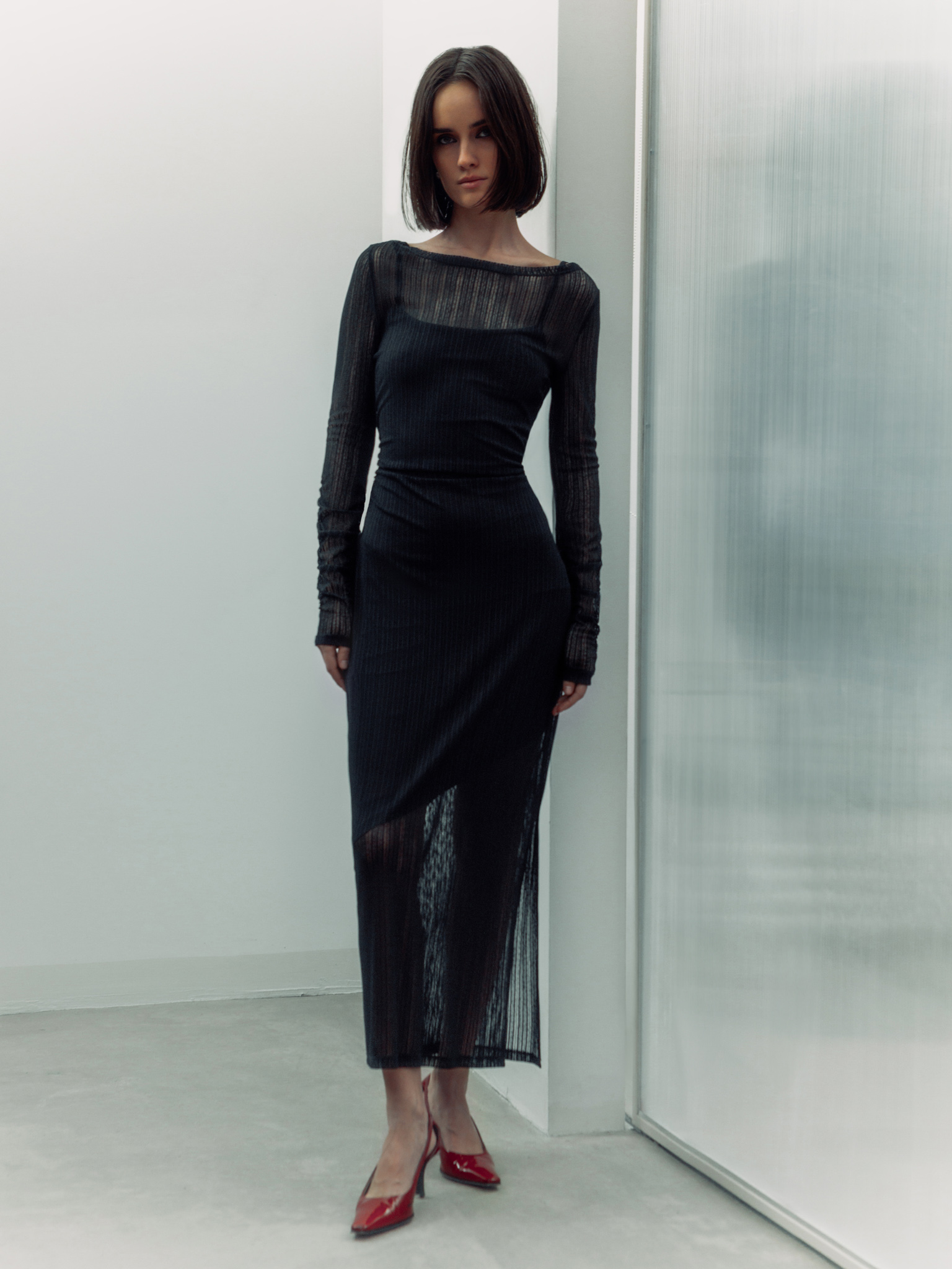 Fitted semi-translucent maxi dress