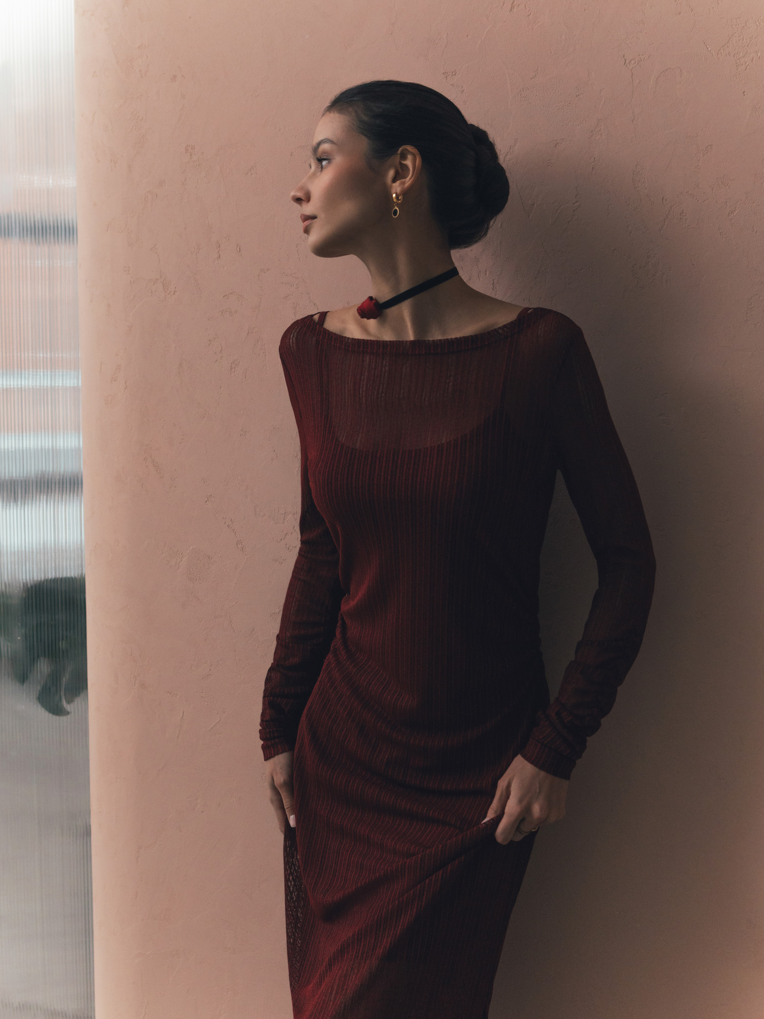 Fitted semi-translucent maxi dress