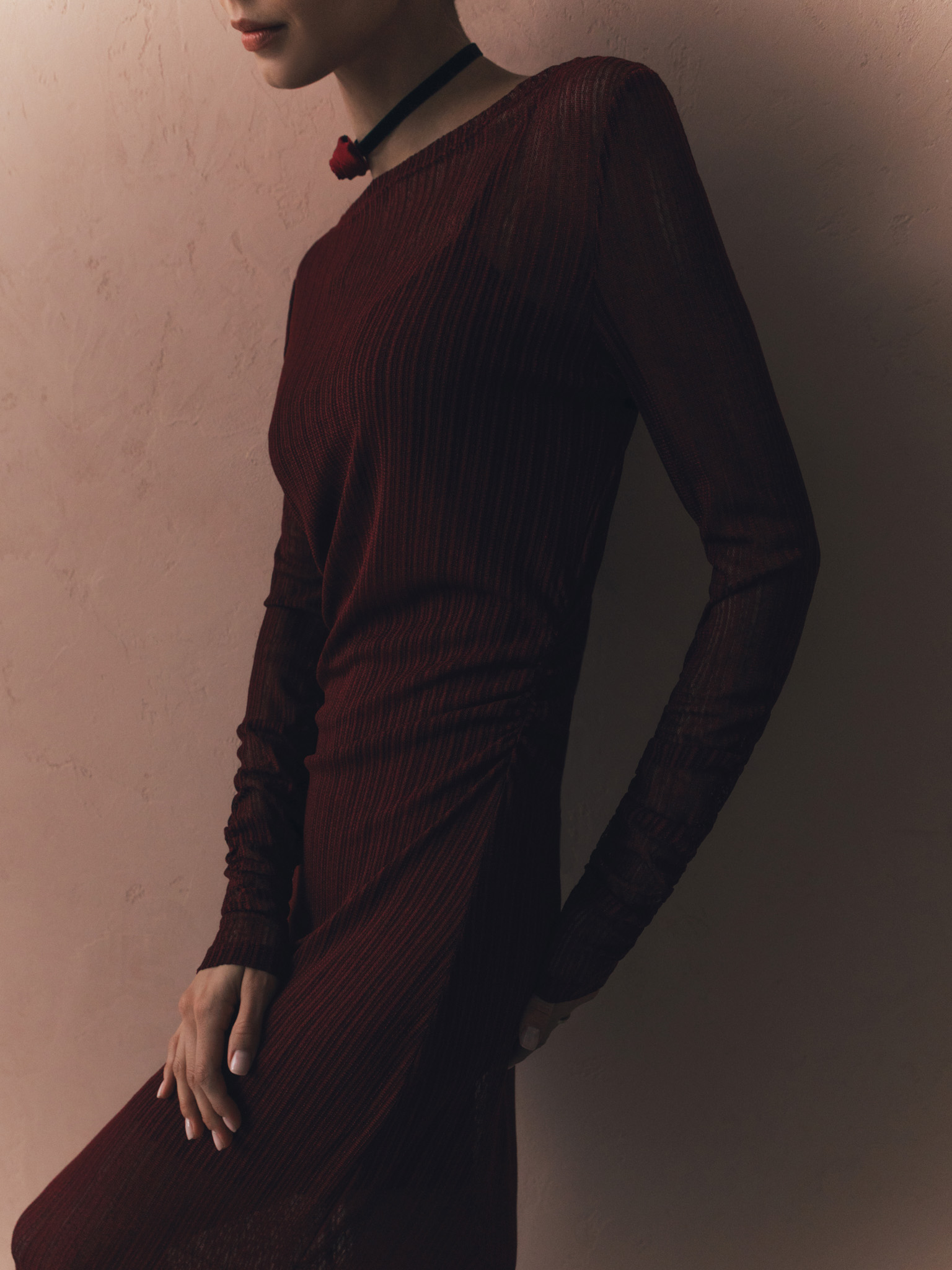 Fitted semi-translucent maxi dress