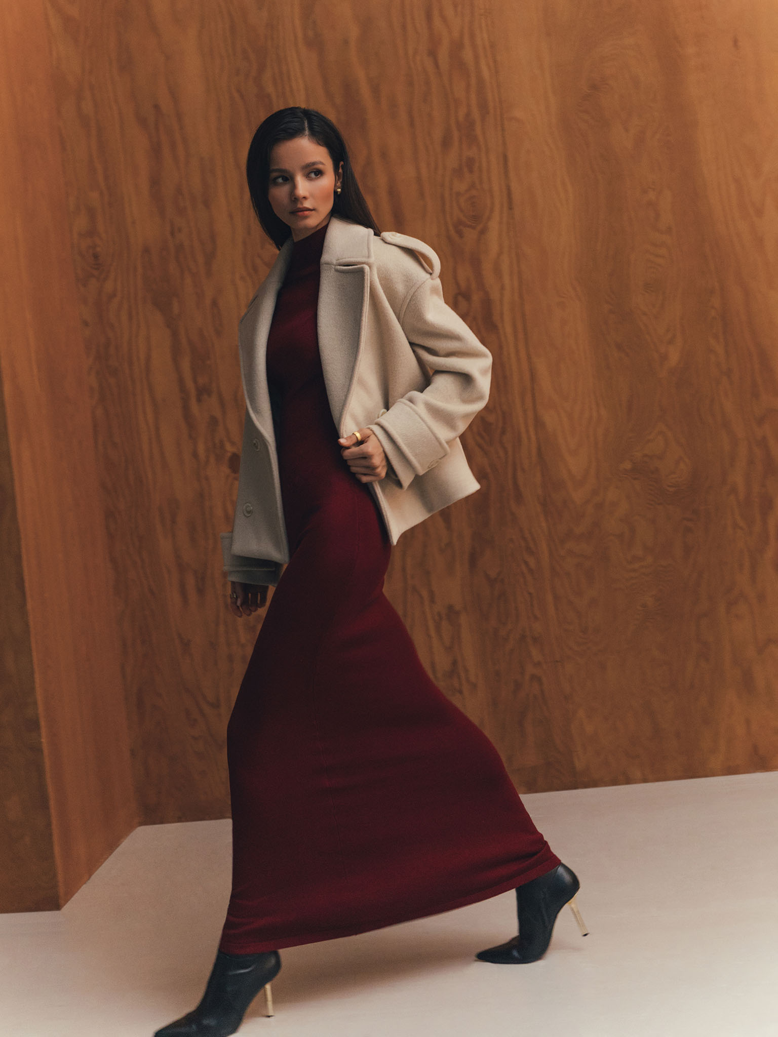 Cropped double-breasted jacket coat