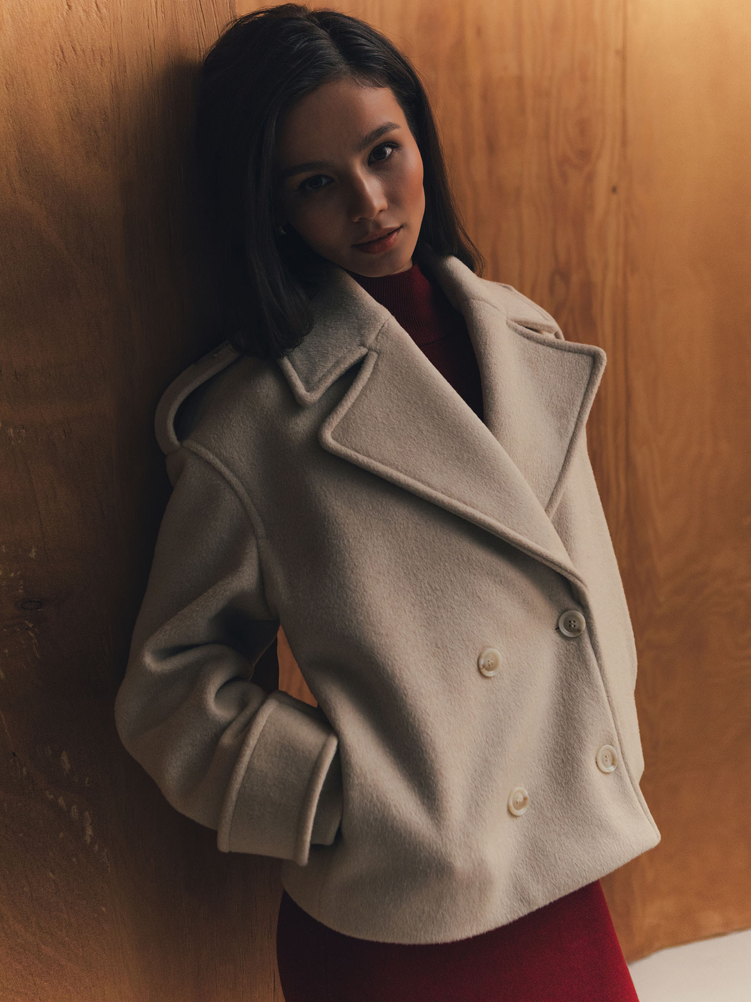 Cropped double-breasted jacket coat