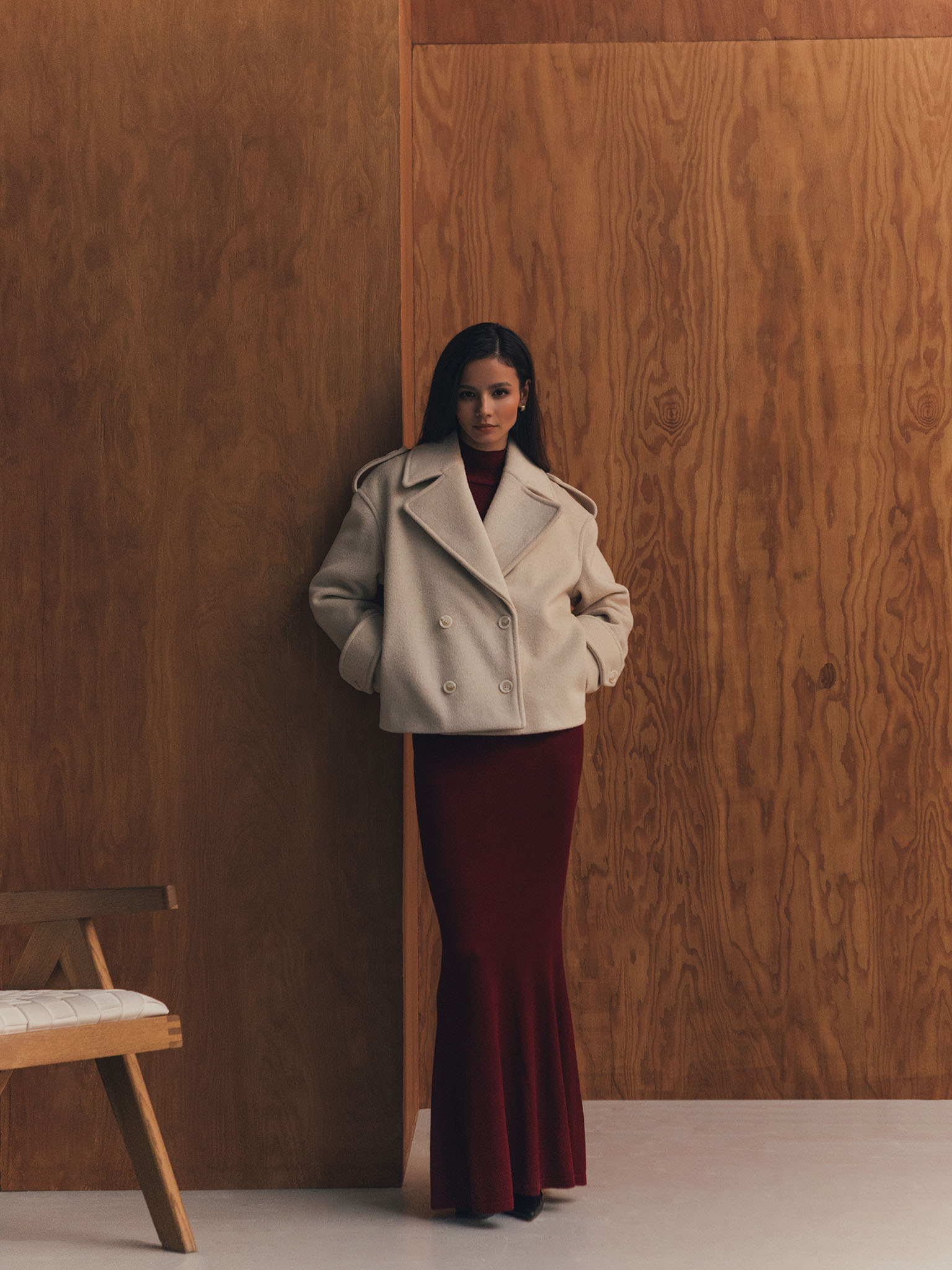 Cropped double-breasted jacket coat