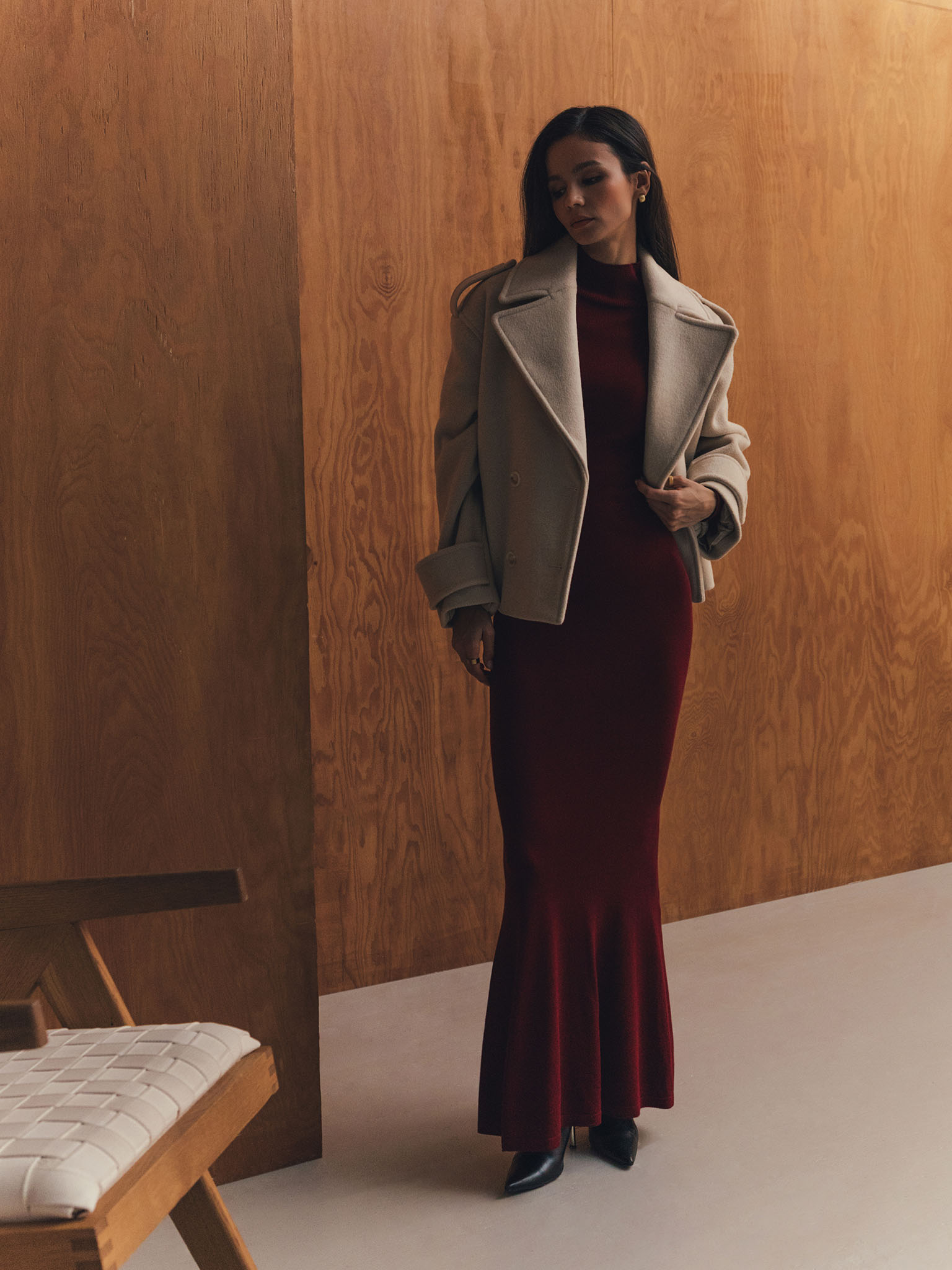 Cropped double-breasted jacket coat