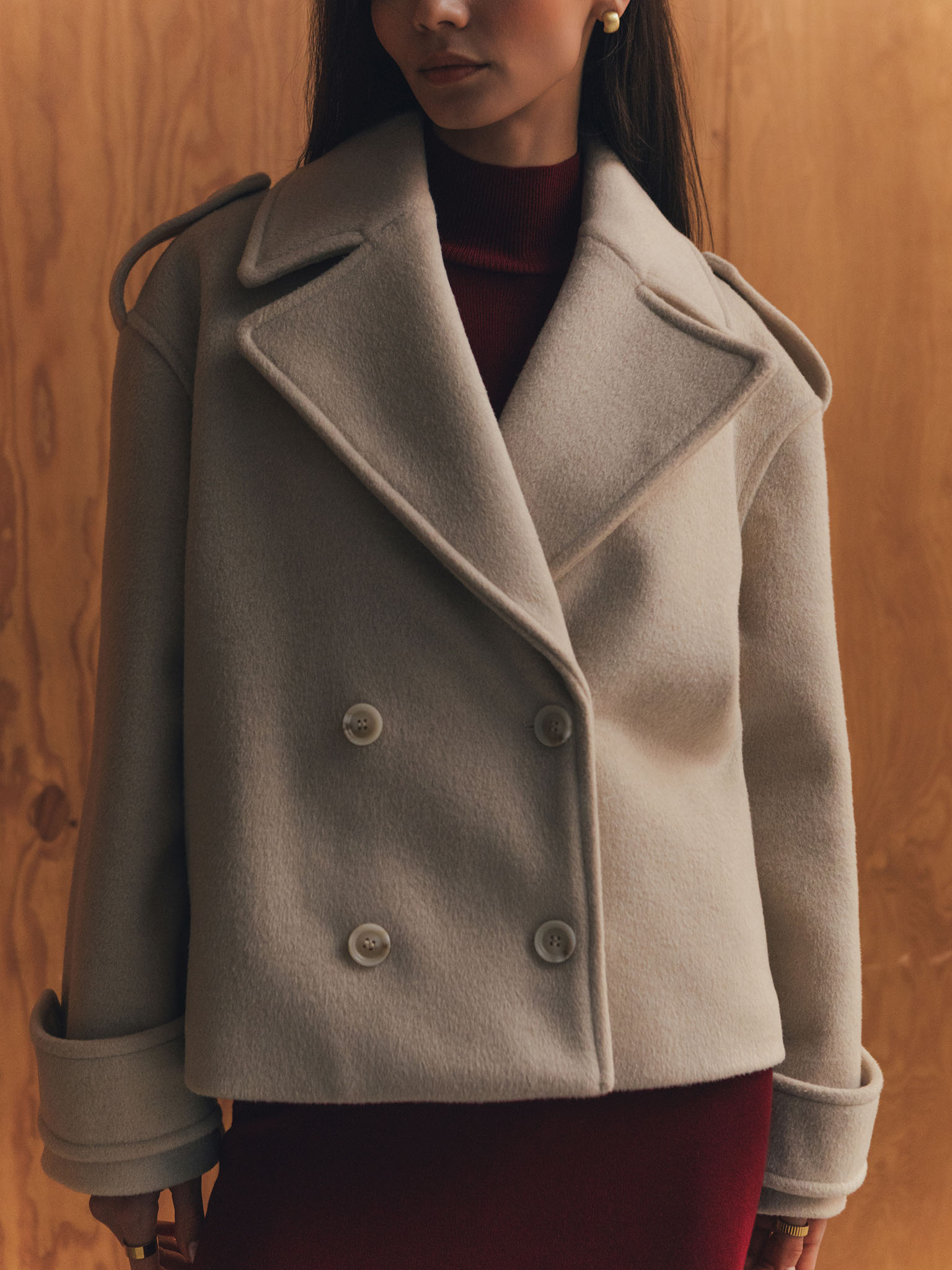 Cropped double-breasted jacket coat