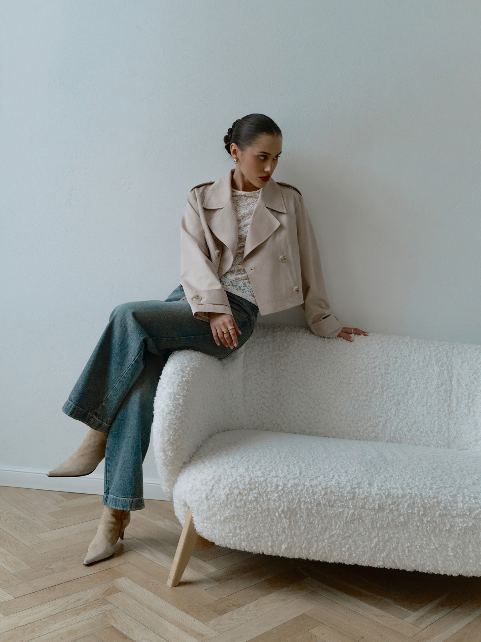 Cropped double-breasted trench coat