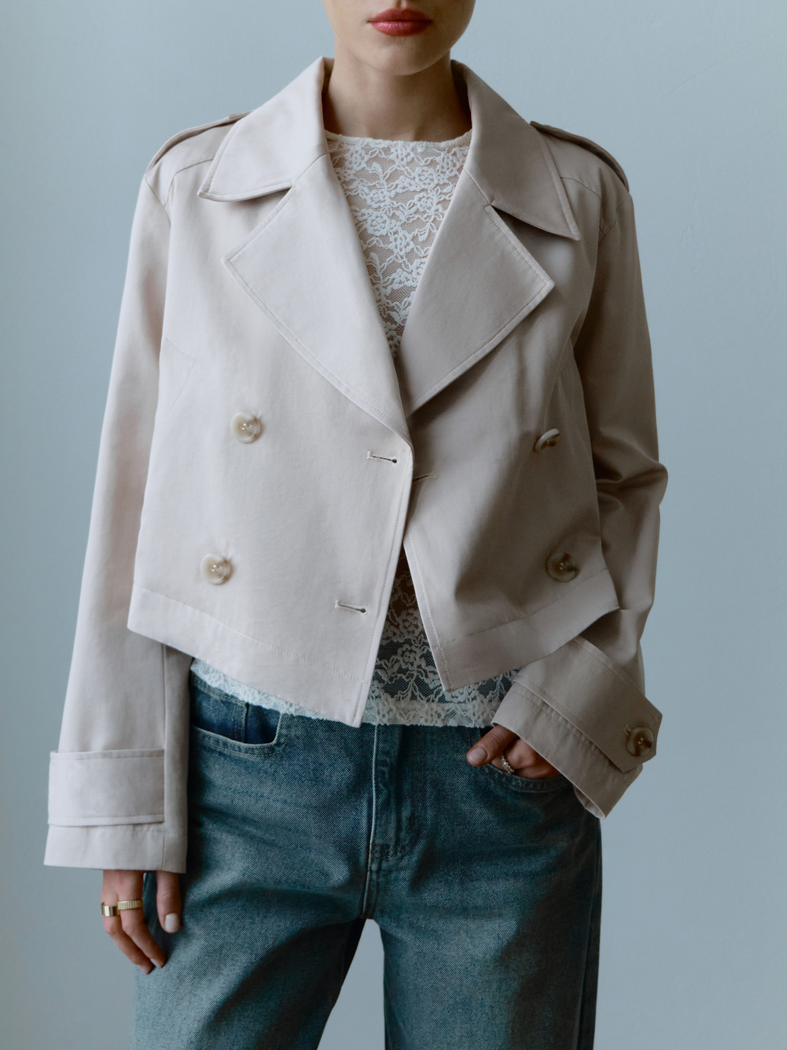 Cropped double-breasted trench coat