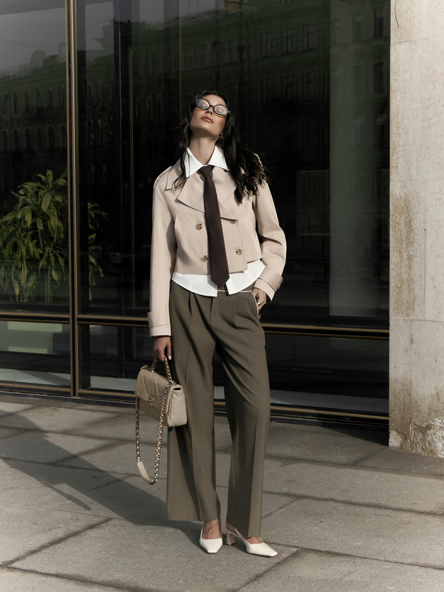 Cropped double-breasted trench coat