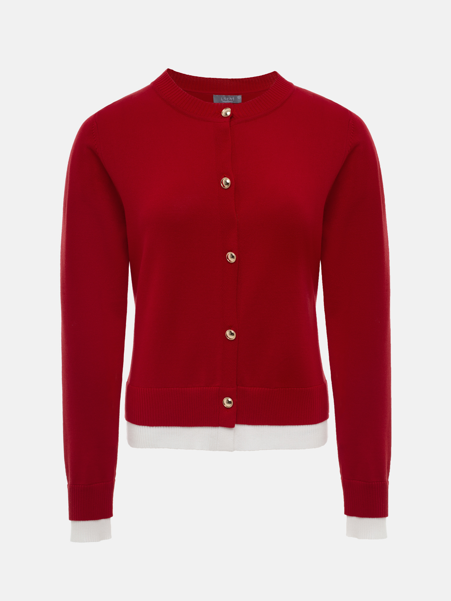 Knitted cardigan with contrasting cuffs and bottom edge