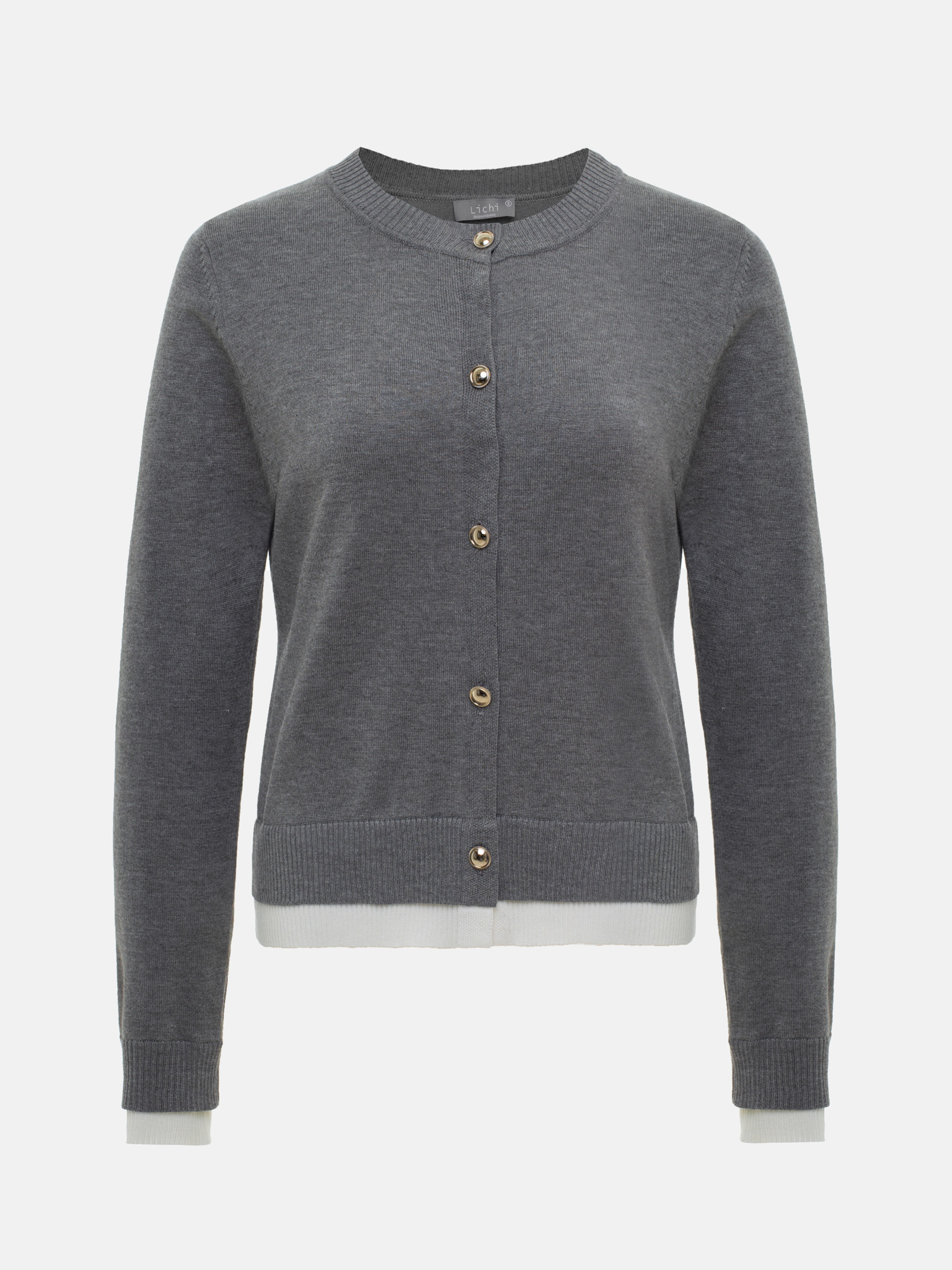 Knitted cardigan with contrasting cuffs and bottom edge