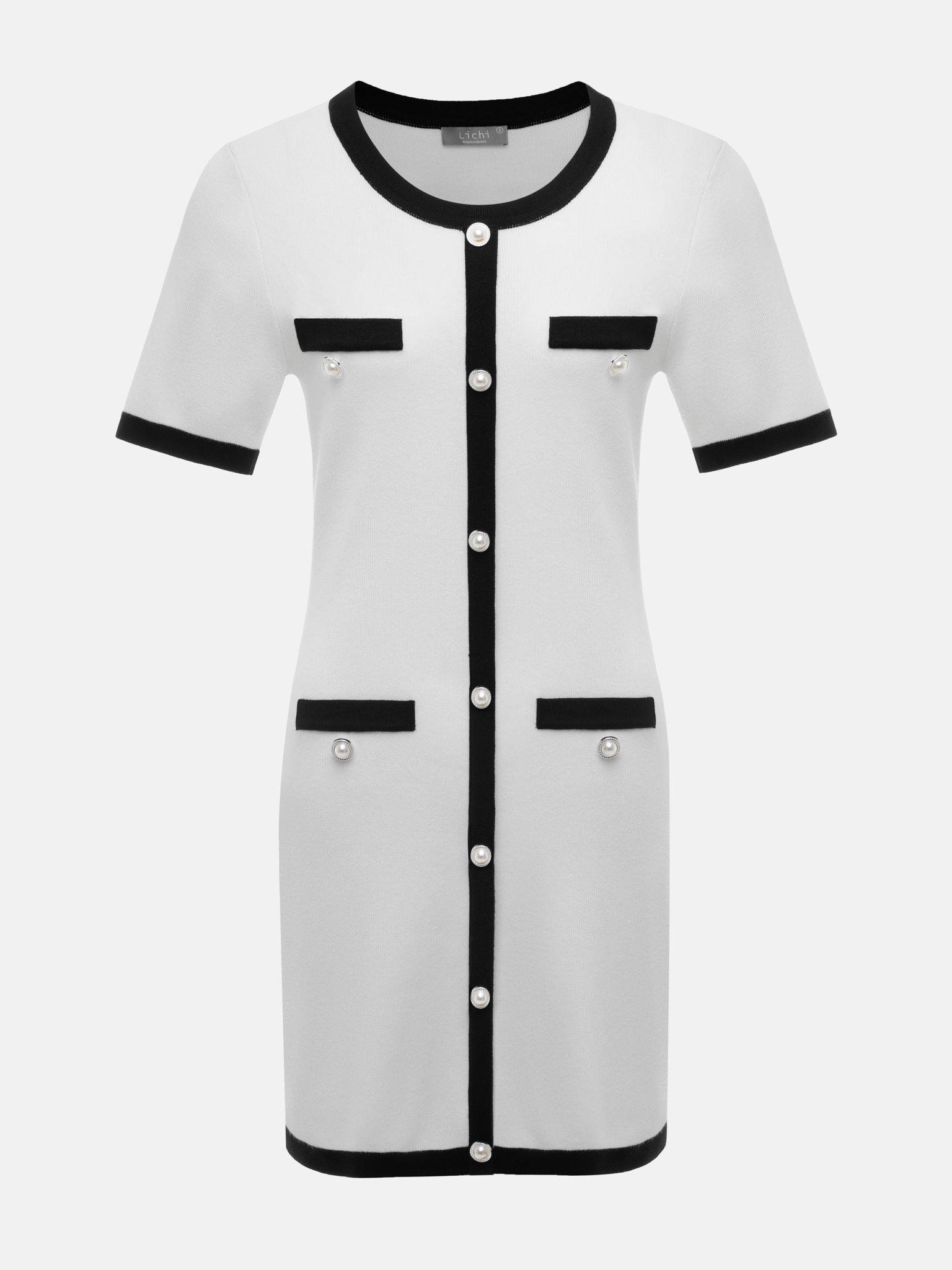 Jersey mini dress with contrasting details and buttons