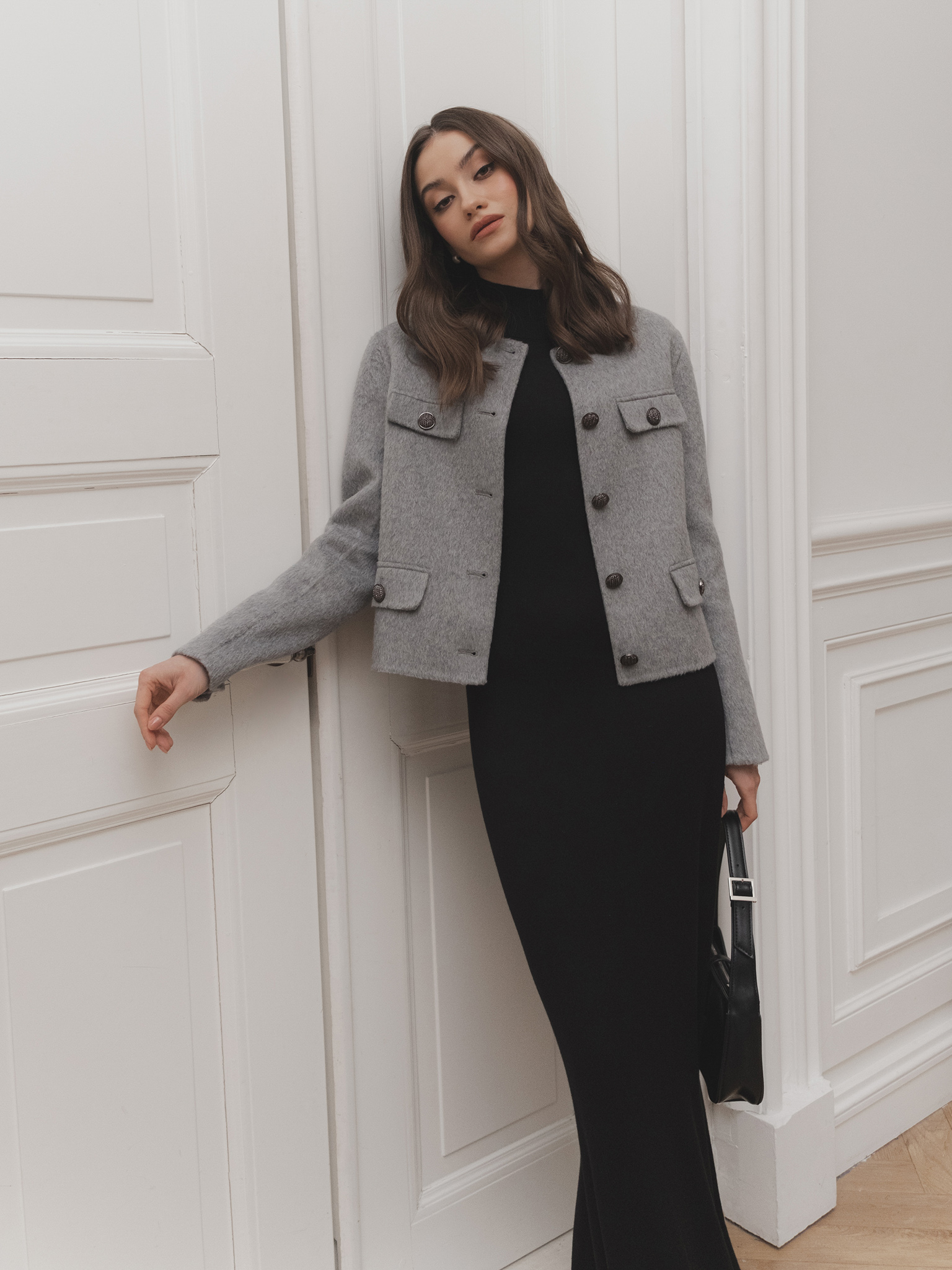 Woollen straight jacket with large buttons