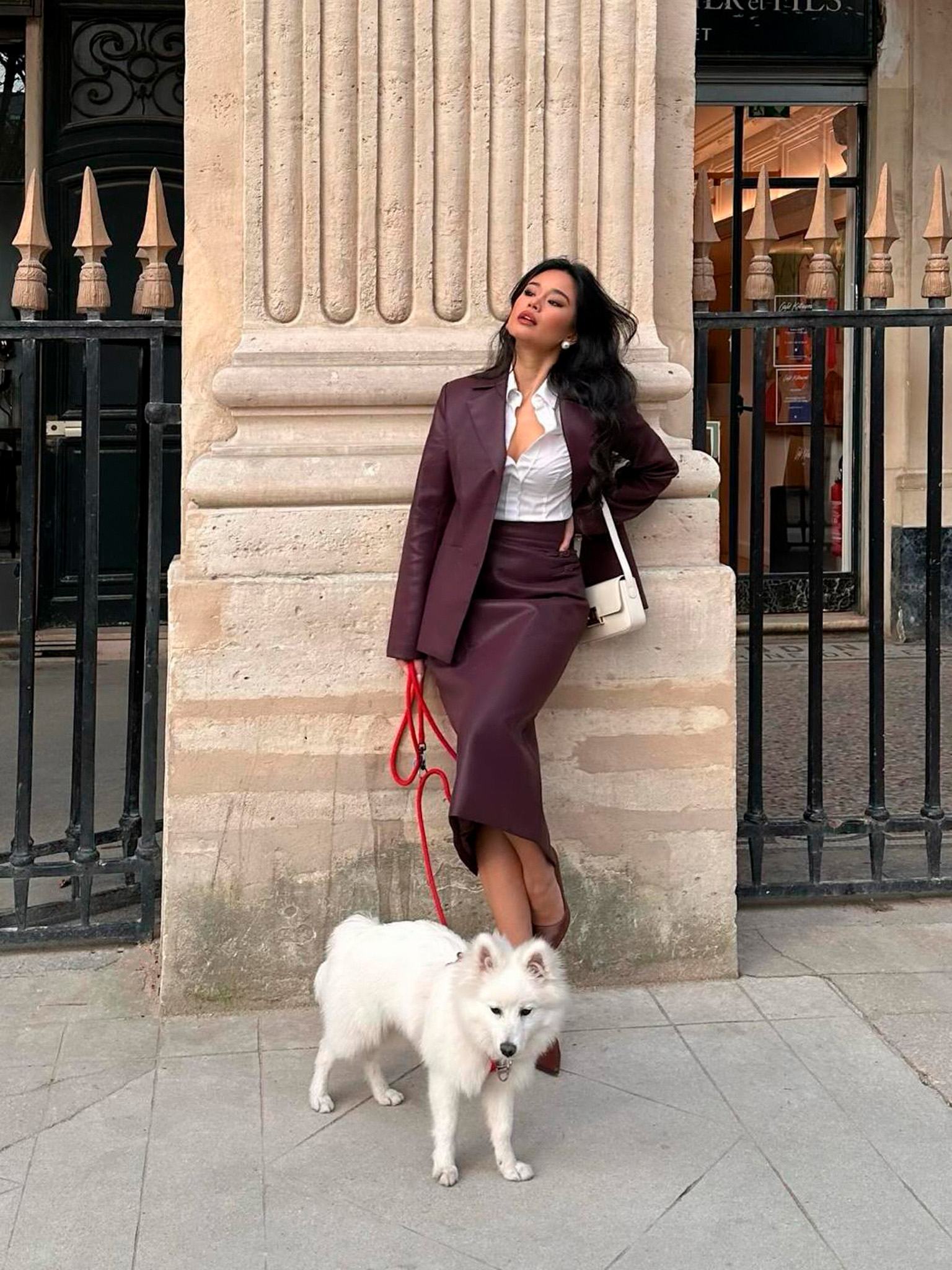 Pencil midi skirt in eco-leather