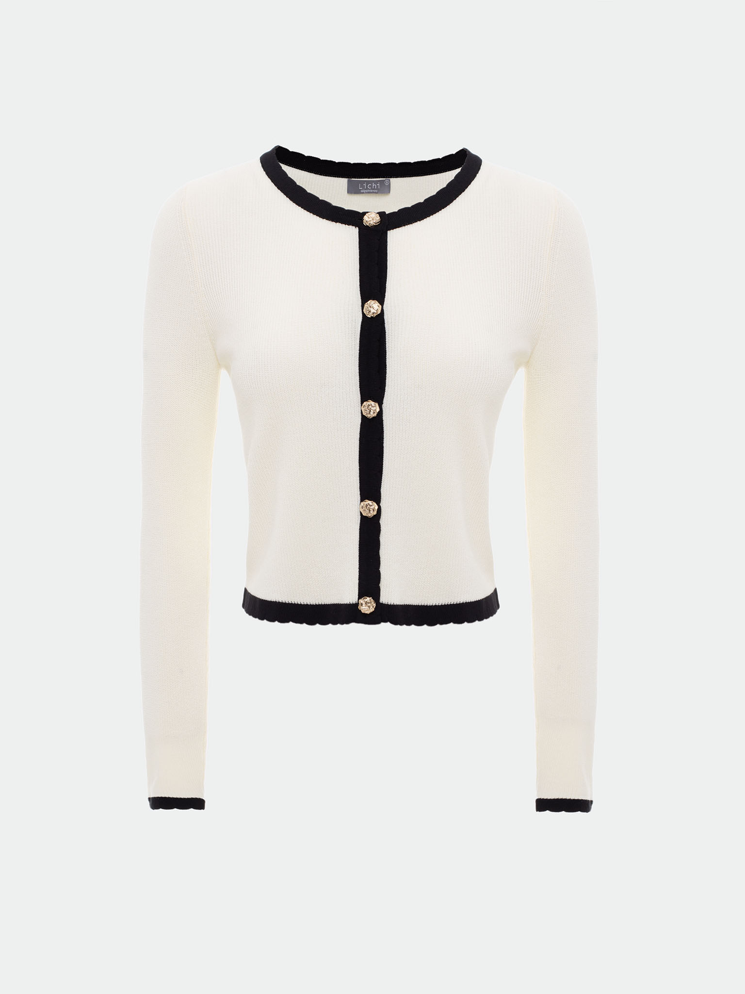 Taillierte Strickjacke aus Rippstrick mit kontrastierender Einfassung