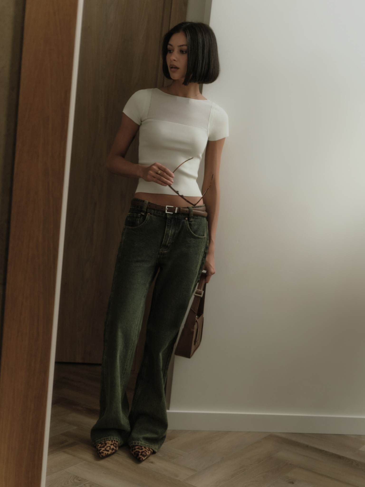 Knitted top with short sleeves