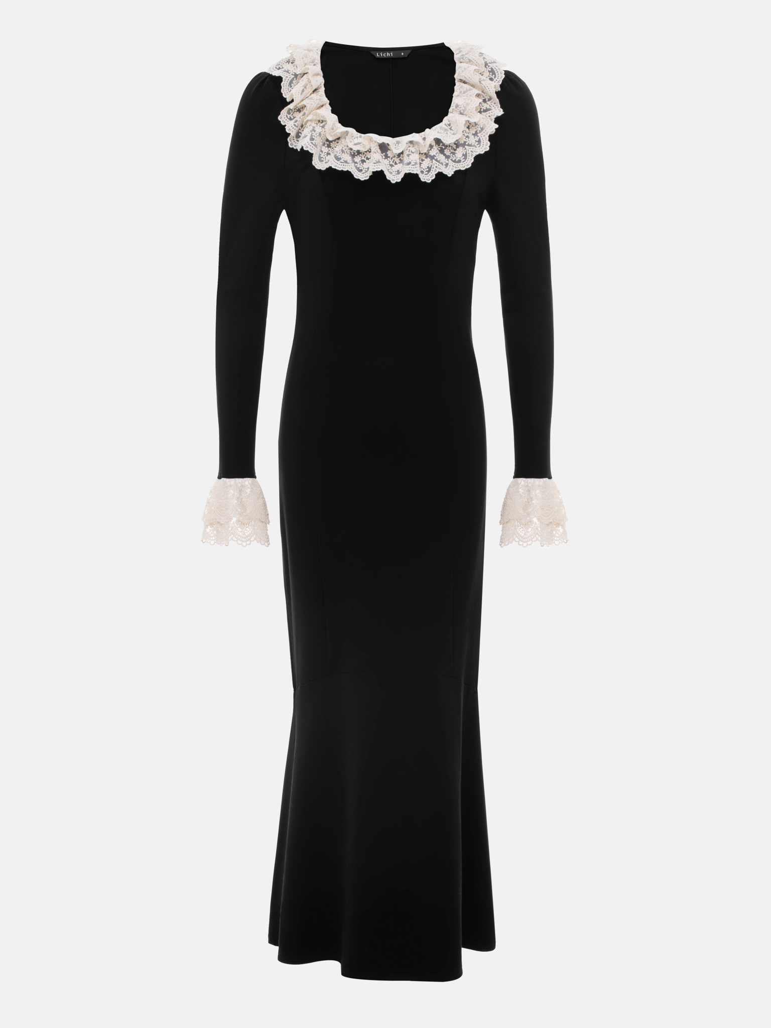 Knitted maxi dress with contrasting lace