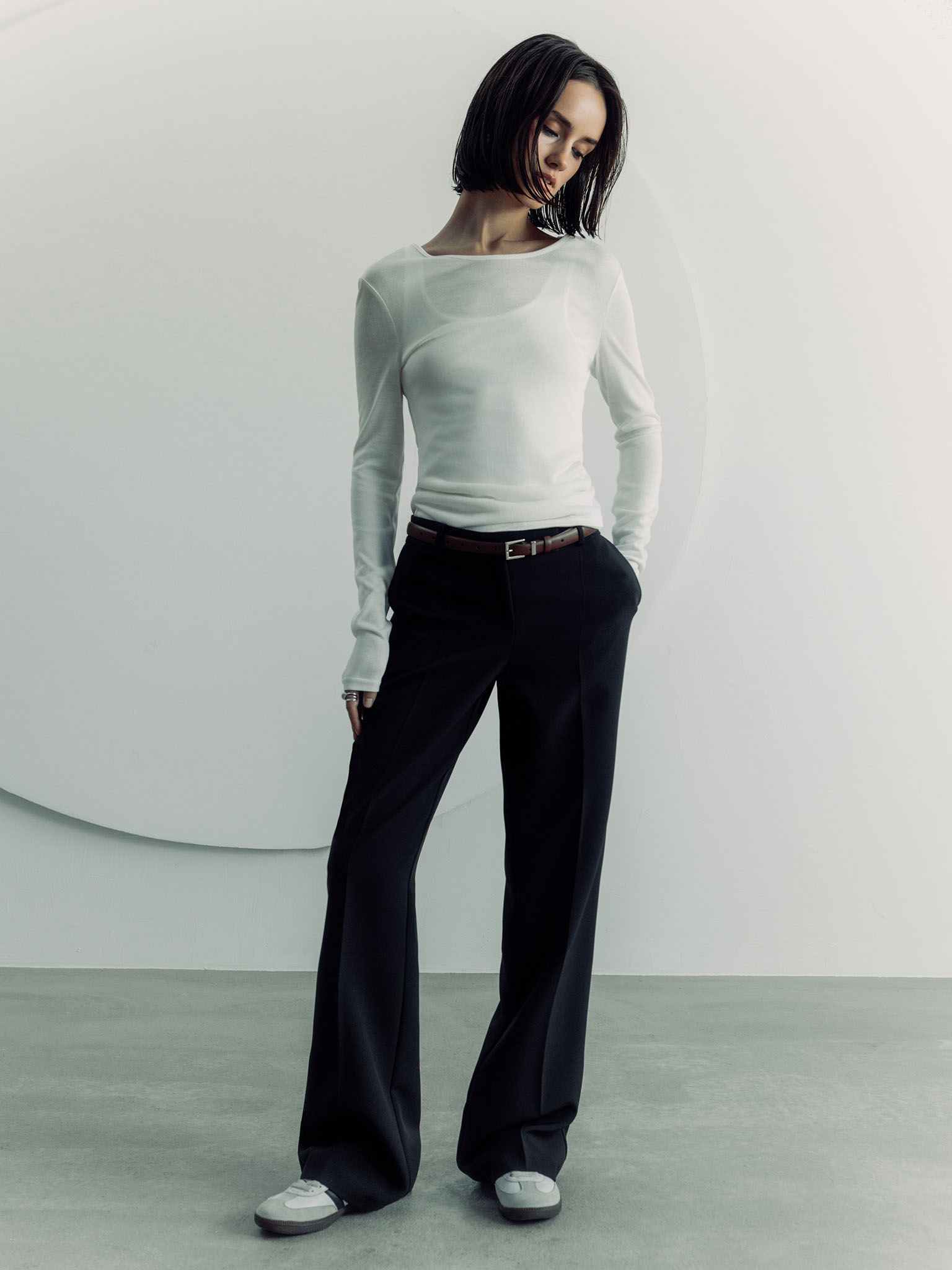 Лонгслив из полупрозрачной ткани с майкой