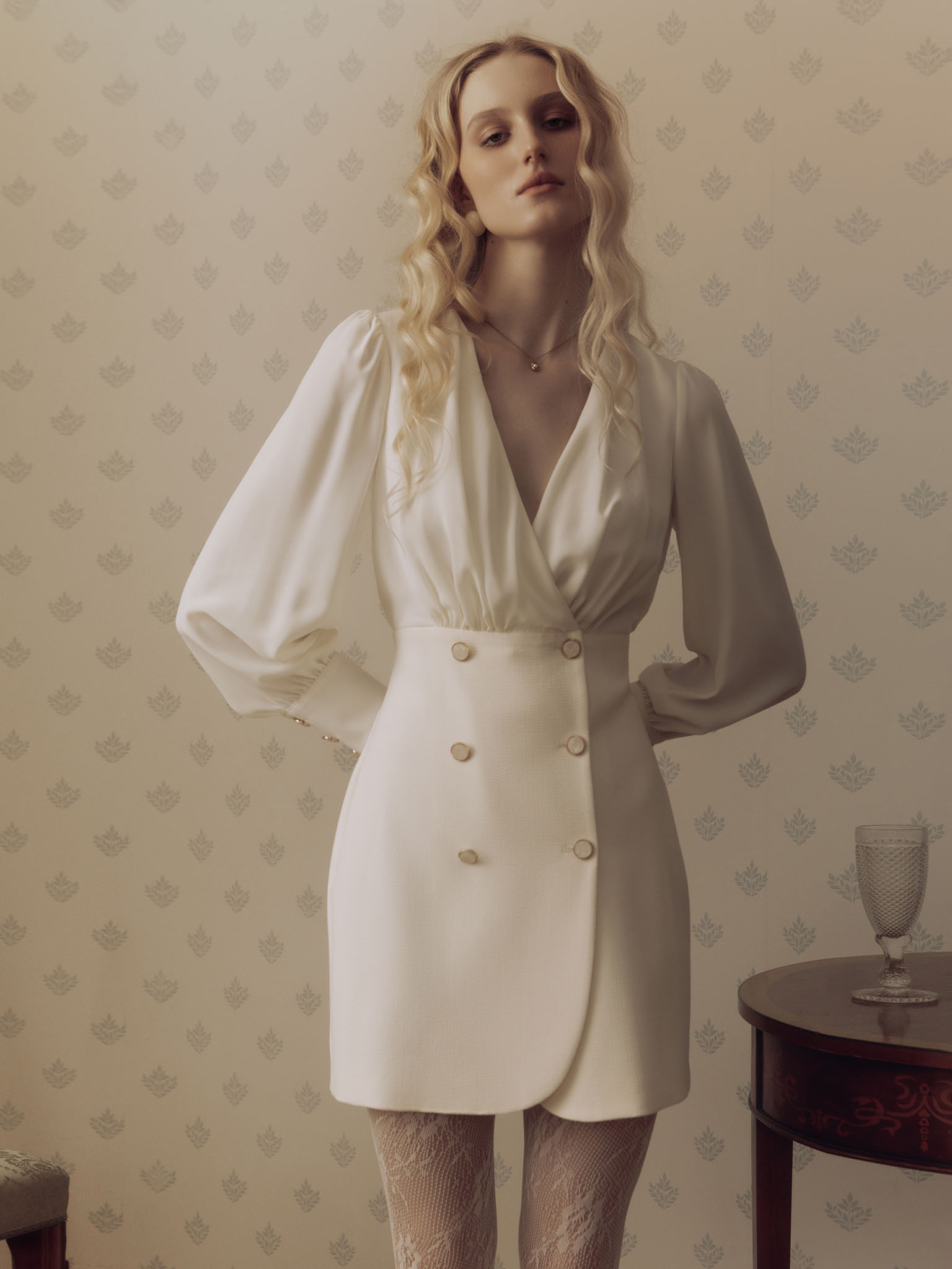 Mini combo dress with wrap bodice