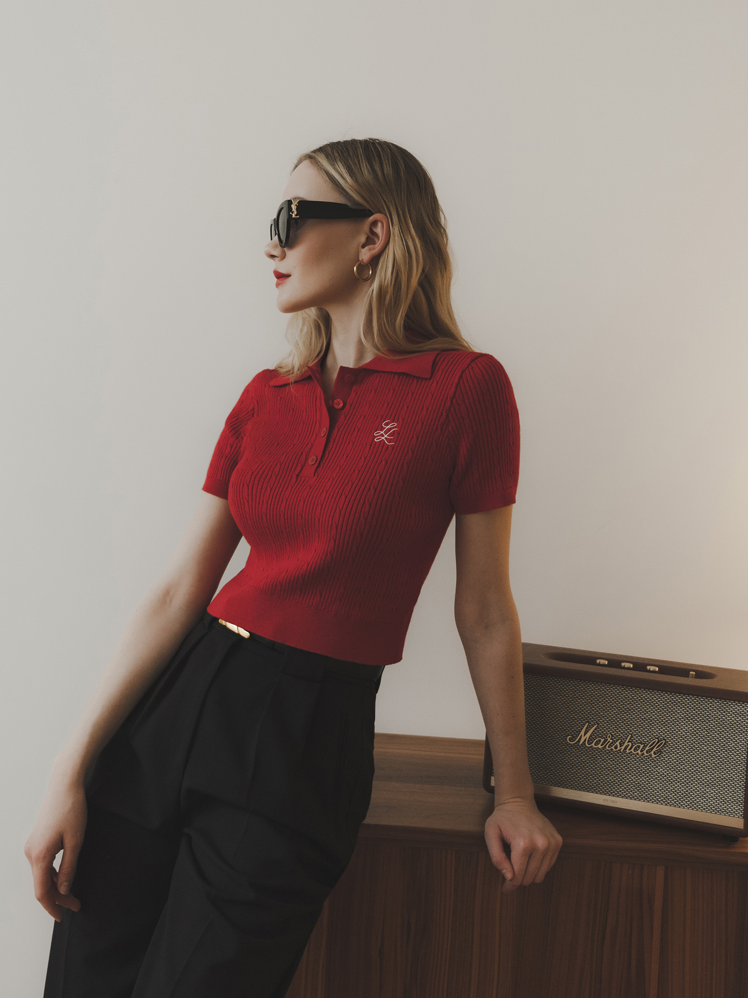 Cropped polo shirt with embroidery