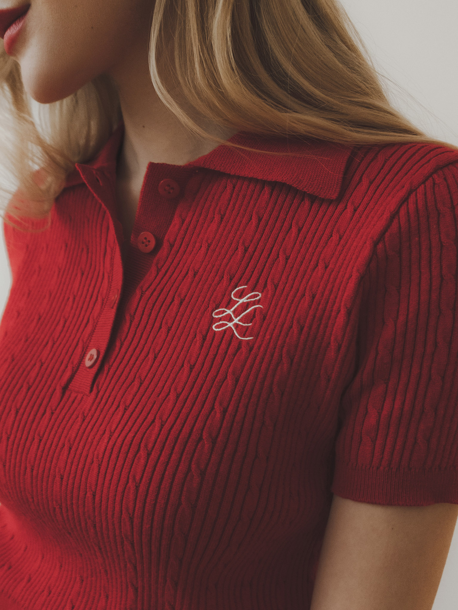 Cropped polo shirt with embroidery