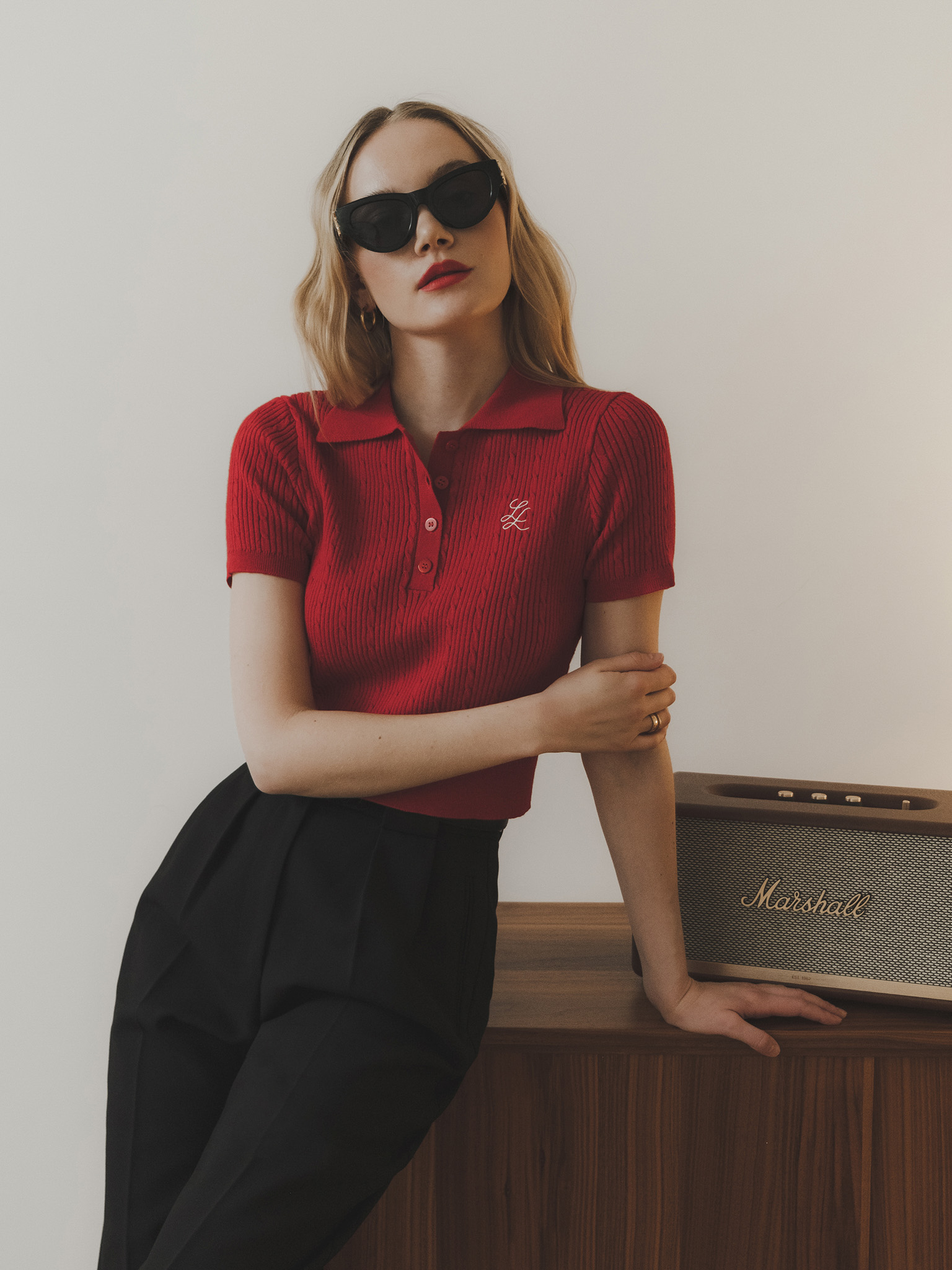 Cropped polo shirt with embroidery
