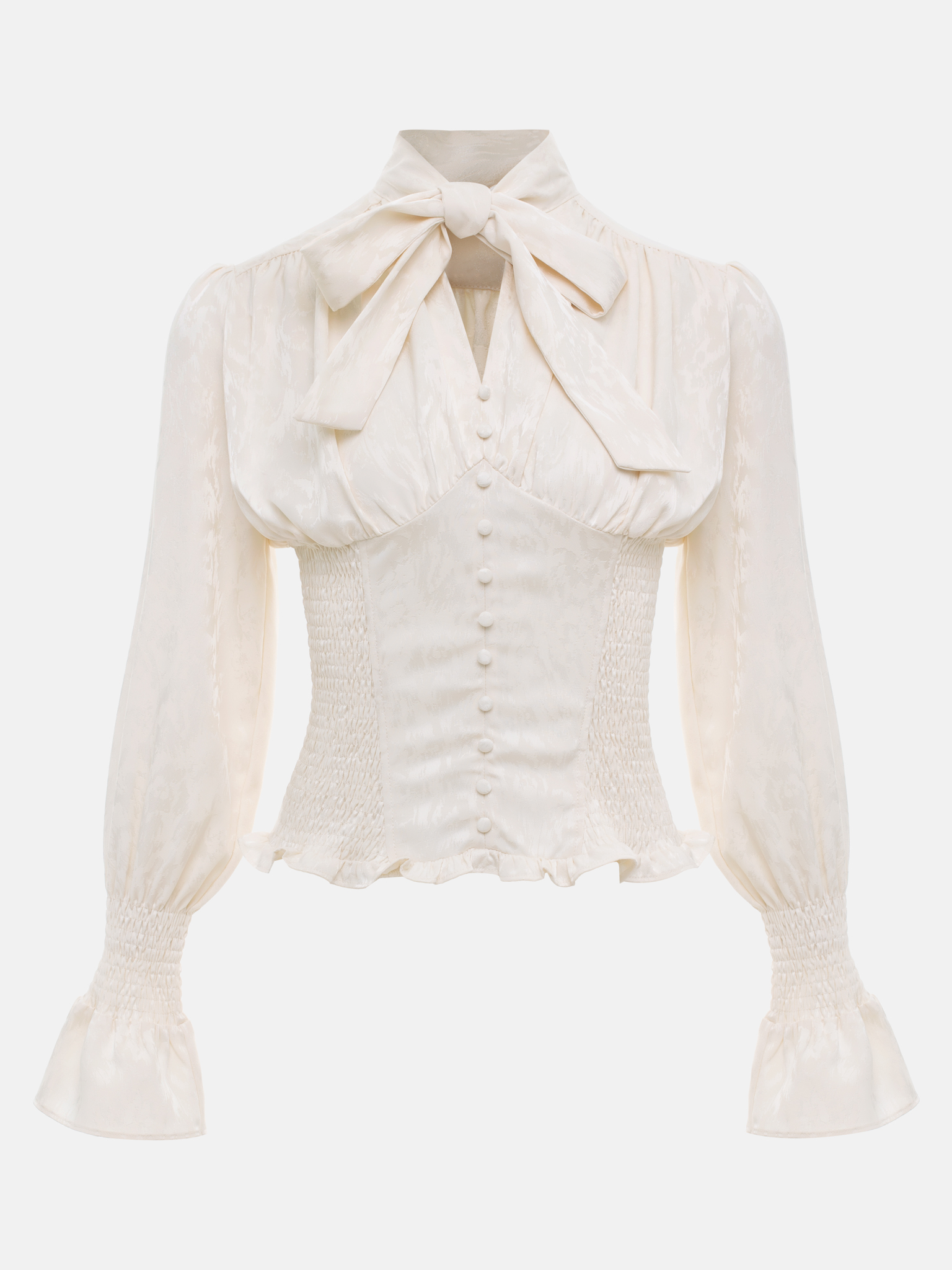 Fitted blouse with a puffy bow on the collar