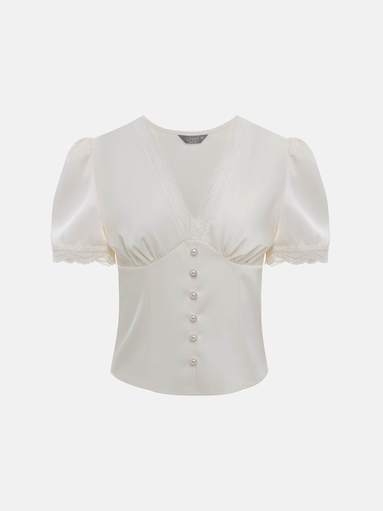 Satin blouse with lace decor