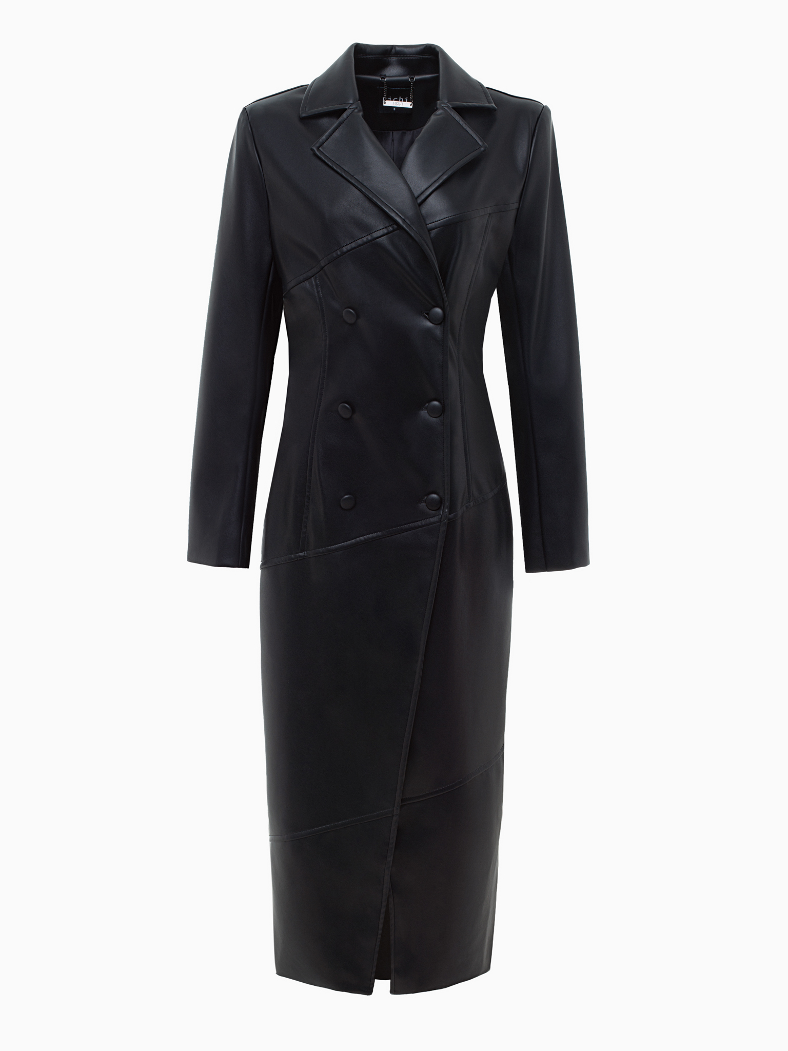 Button-up eco-leather maxi trench coat