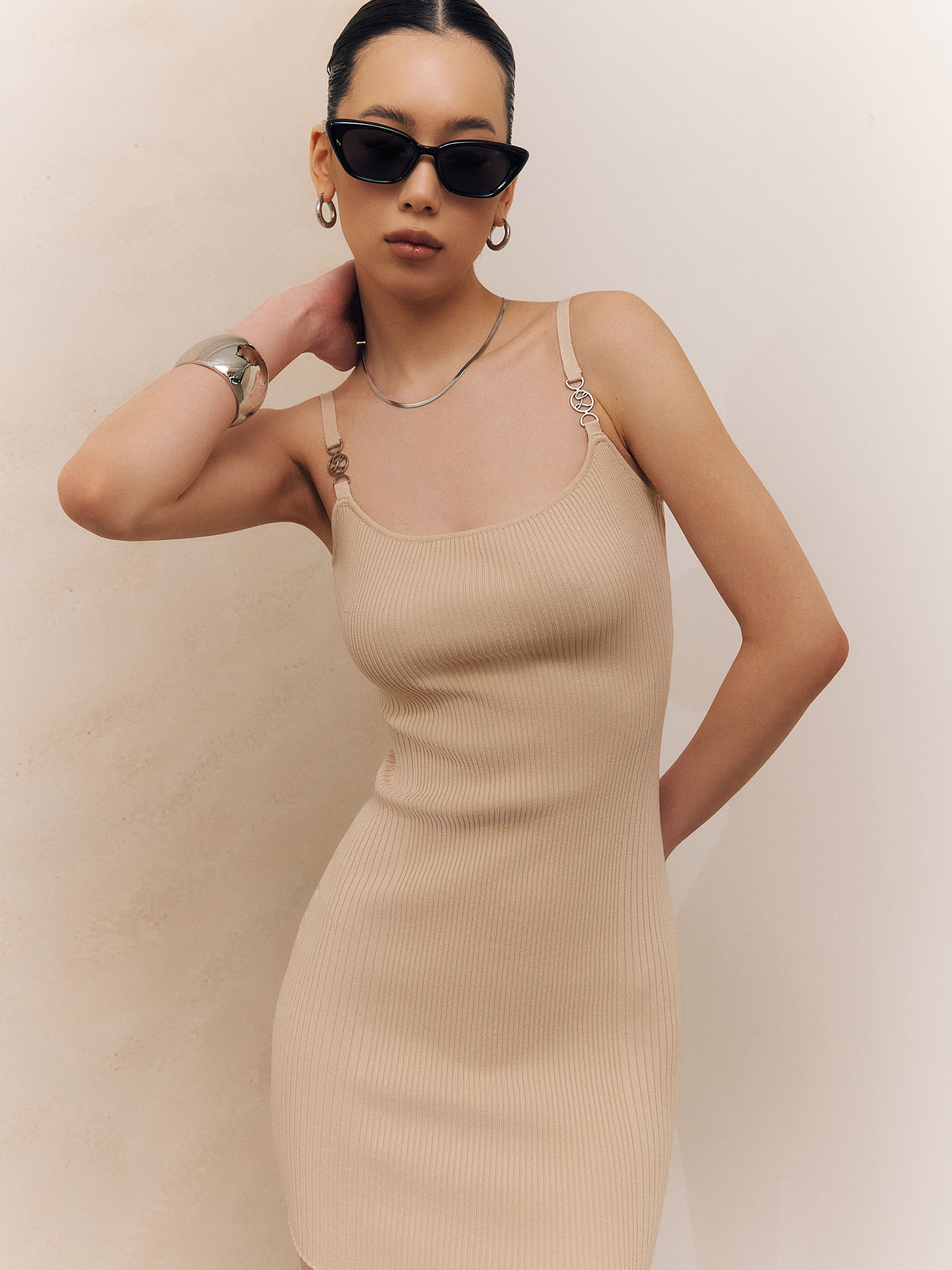 Jersey mini dress with strap decor