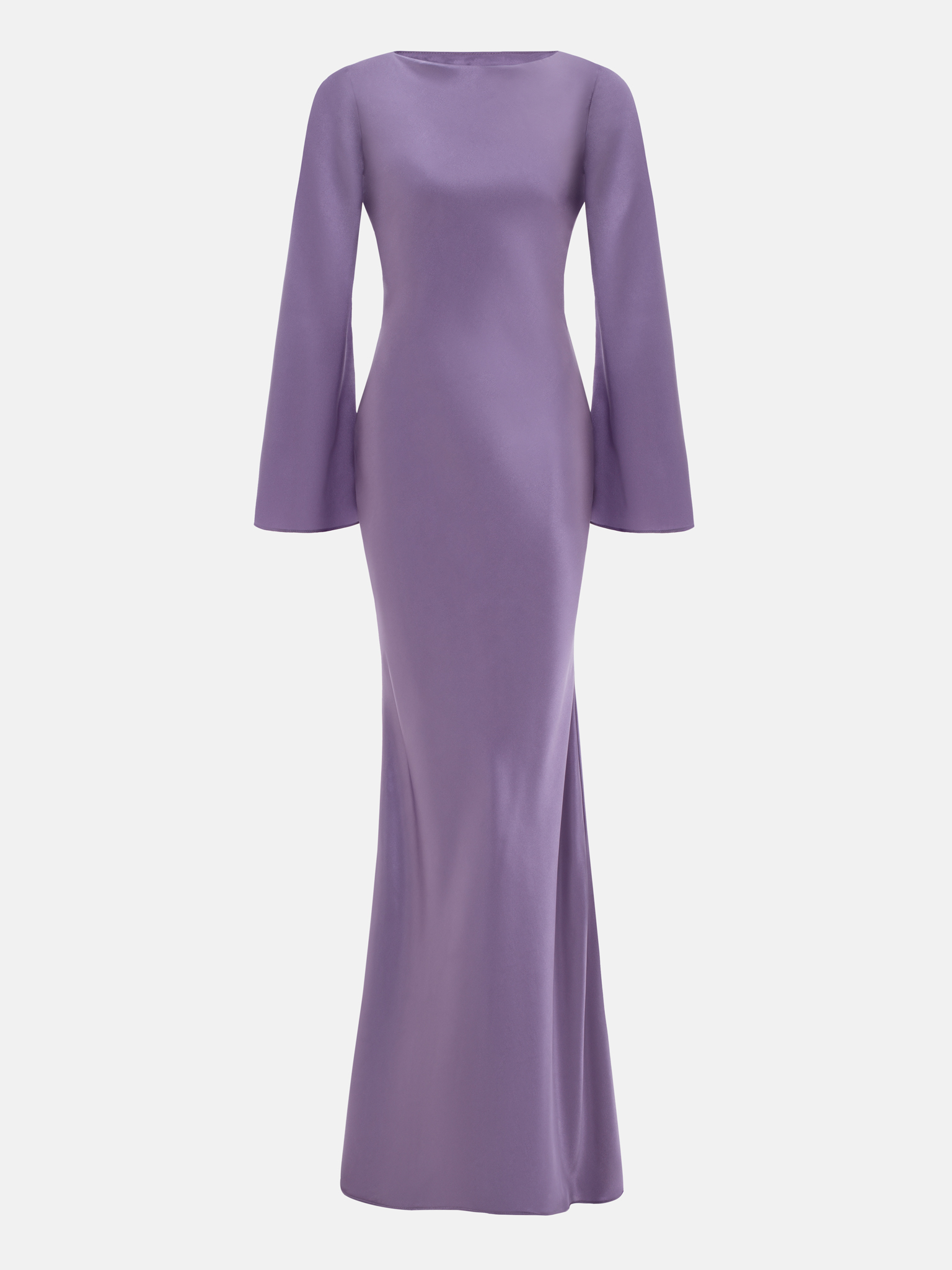 Satin maxi dress with asymmetric gathers and lace-up detailing
