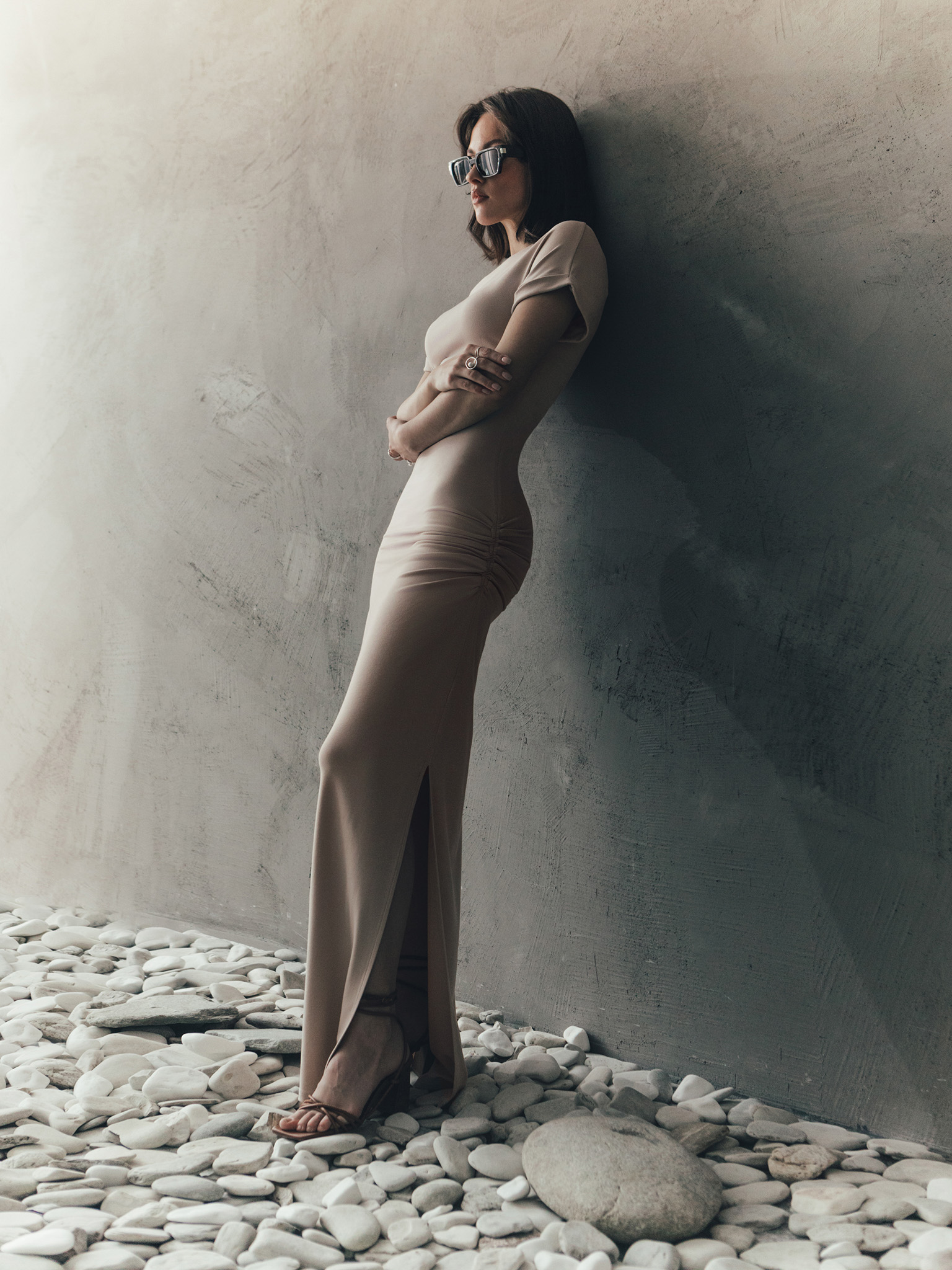 Fitted maxi dress with short sleeves