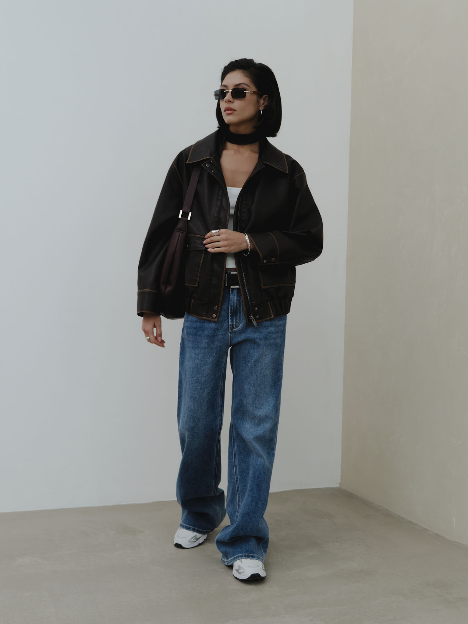 Eco-leather jacket with patch pockets