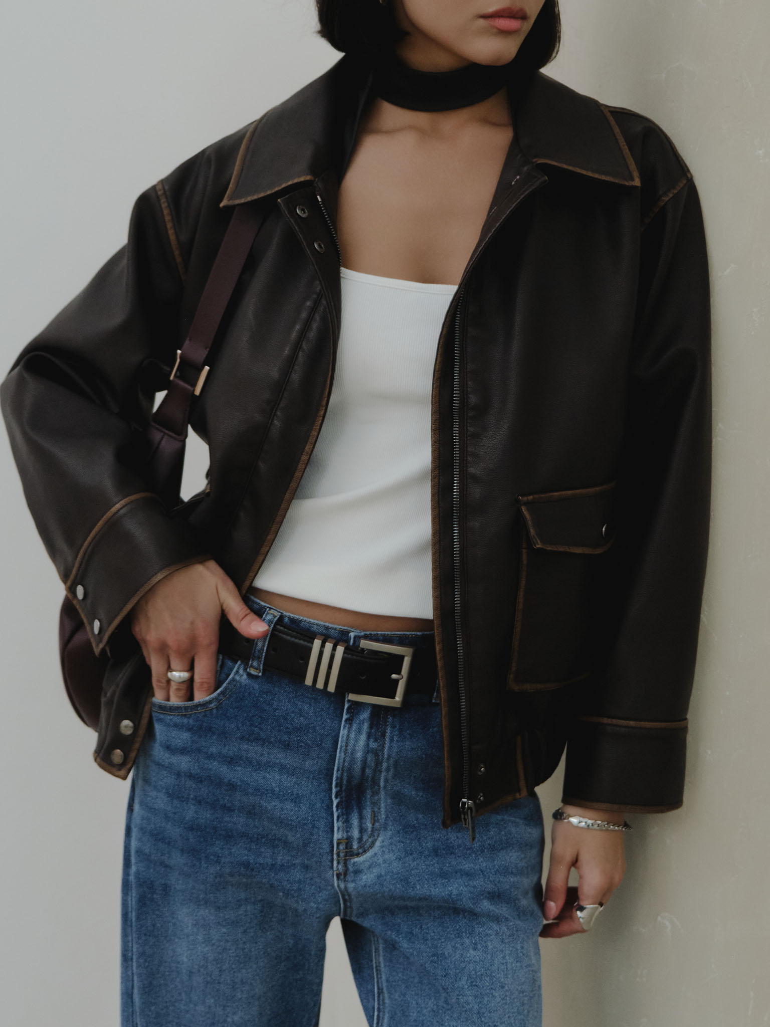 Eco-leather jacket with patch pockets