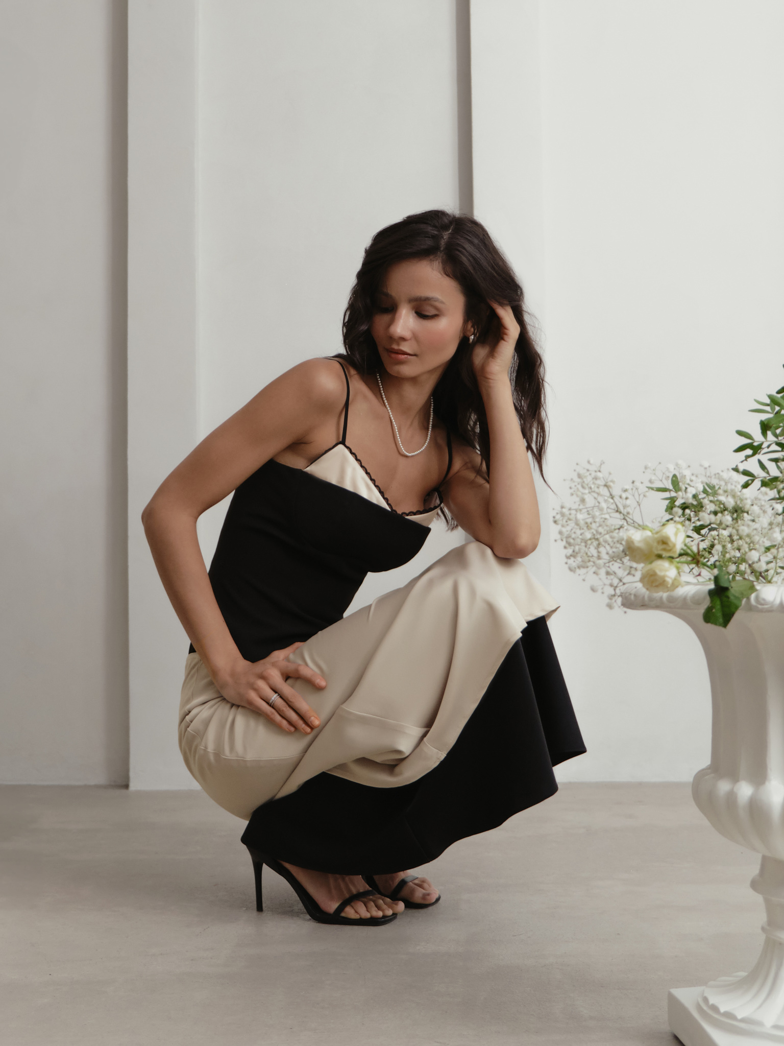 Corset top with contrasting inserts