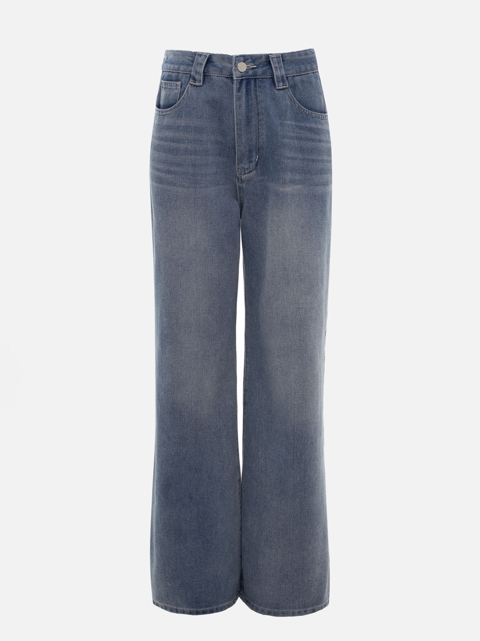 Loose mid-rise distressed jeans