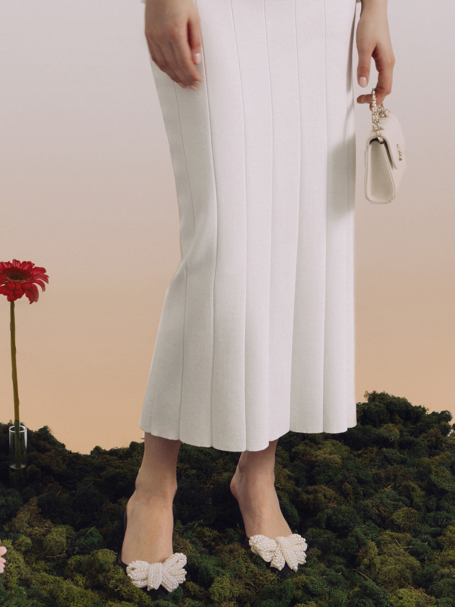 Textured knit midi skirt
