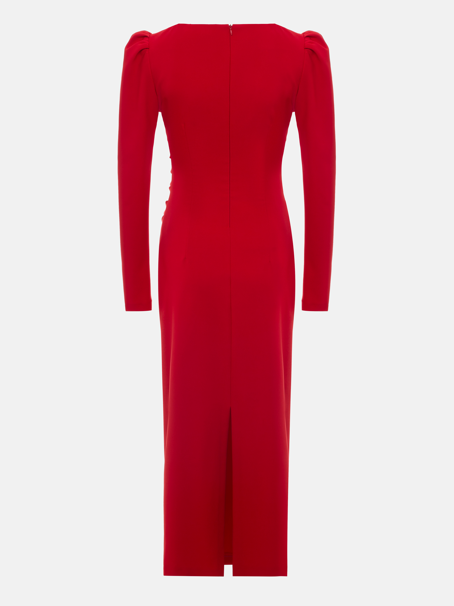 Fitted midi dress with asymmetric neckline