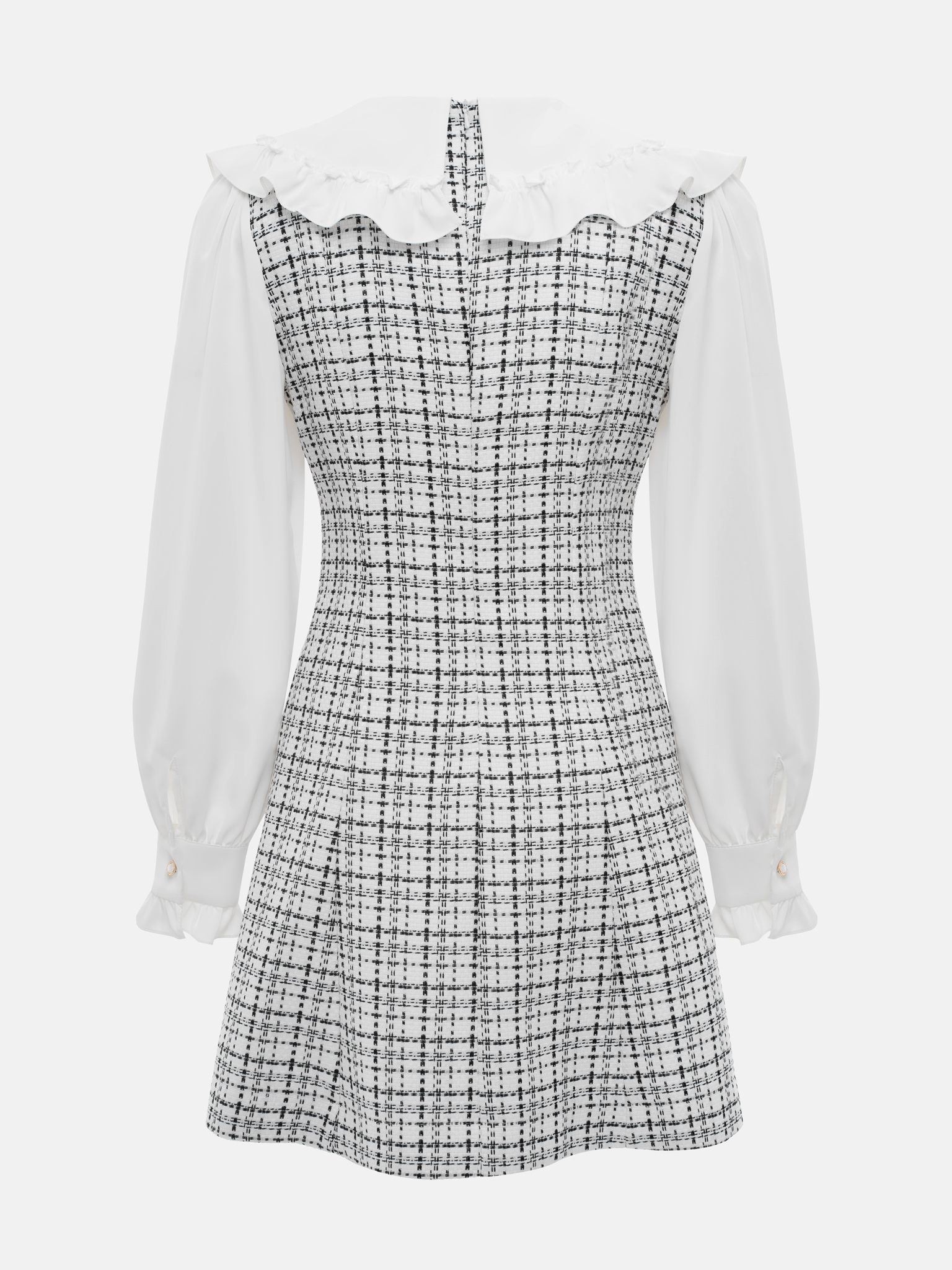 Tweed mini dress with long sleeves and stand-up collar